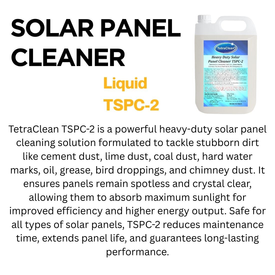 TetraClean TSPC‑2 Heavy Duty Solar Panel Cleaner – Advanced Cleaning for Maximum Efficiency