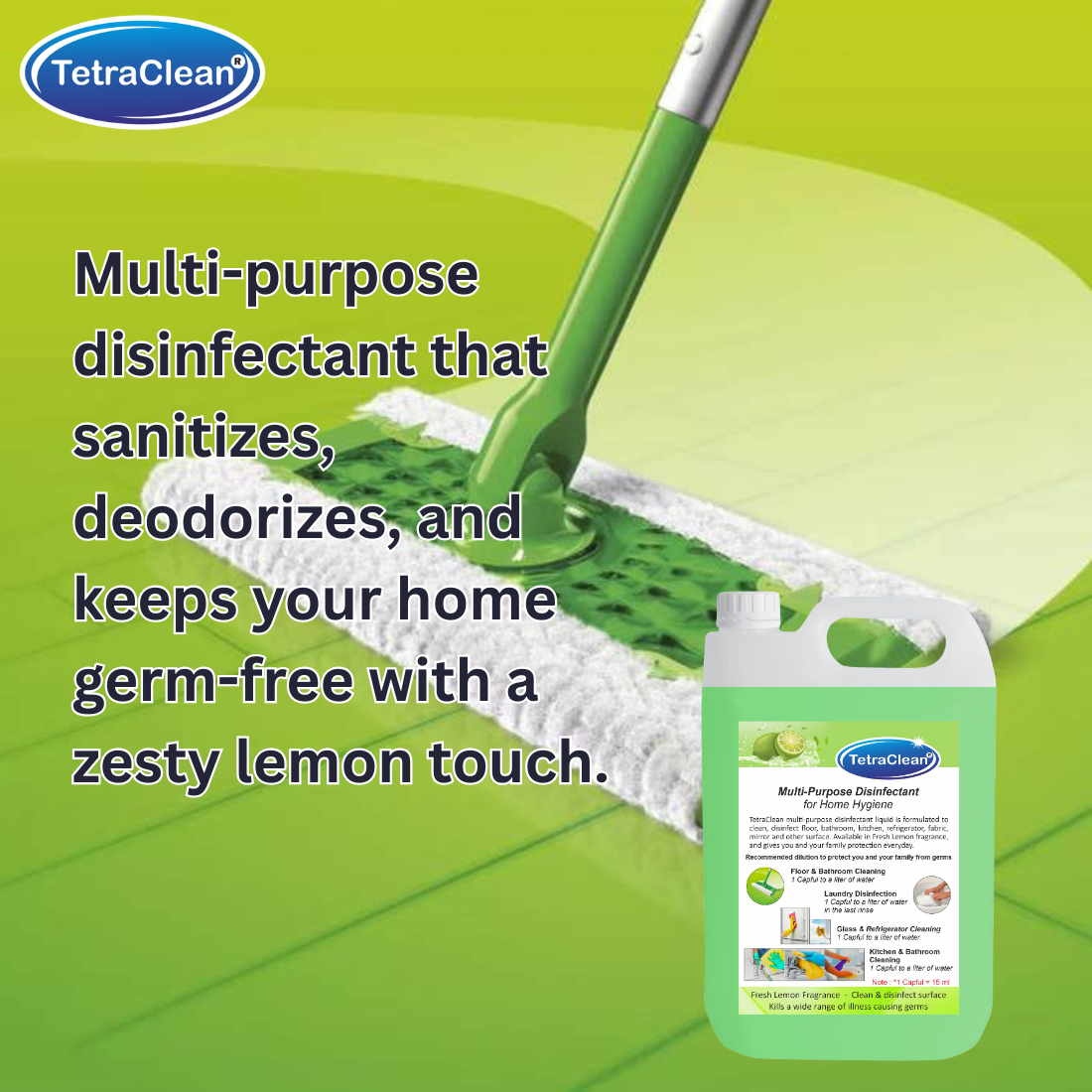 TetraClean Multi‑Purpose Disinfectant – Fresh Lemon 5Ltr