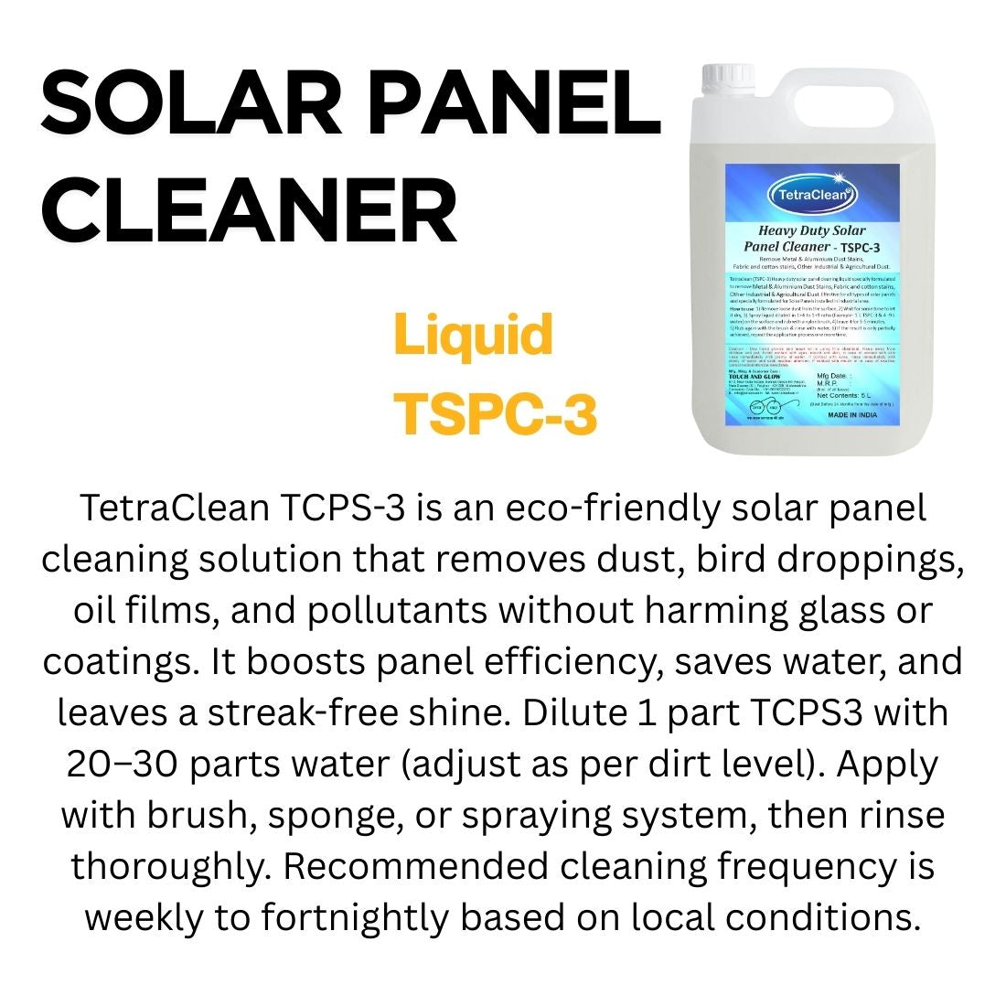 TetraClean TSPC‑3 Heavy Duty Solar Panel Cleaner – Eco‑Friendly, Streak‑Free Performance
