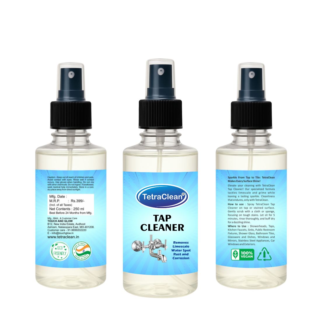 TetraClean Tap Cleaner – Limescale, Rust & Water Spot Remover Tap Cleaner, (250ml)