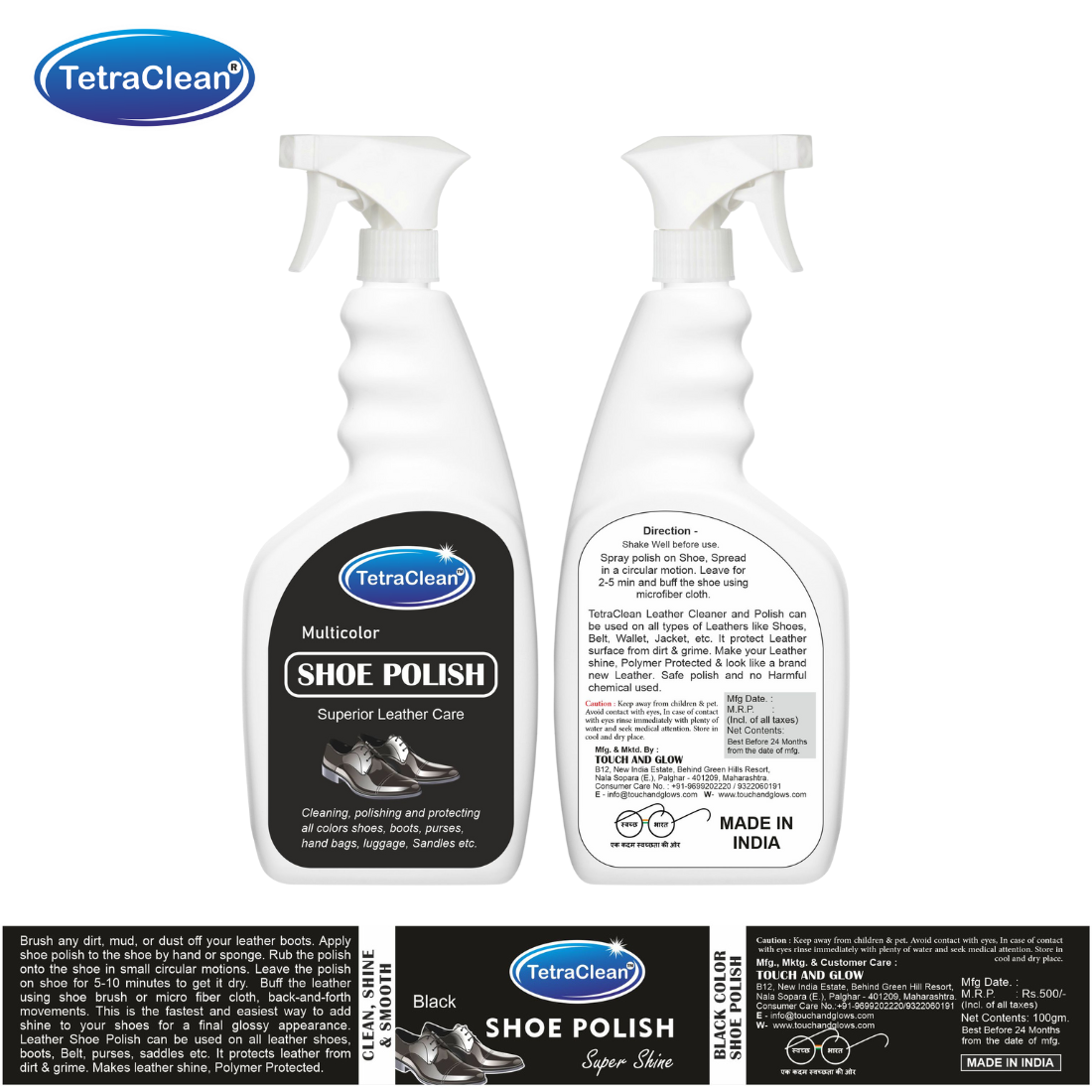 TetraClean Premium Shoe Polish Spray – Instant Shine & Superior Leather Protection 500ml