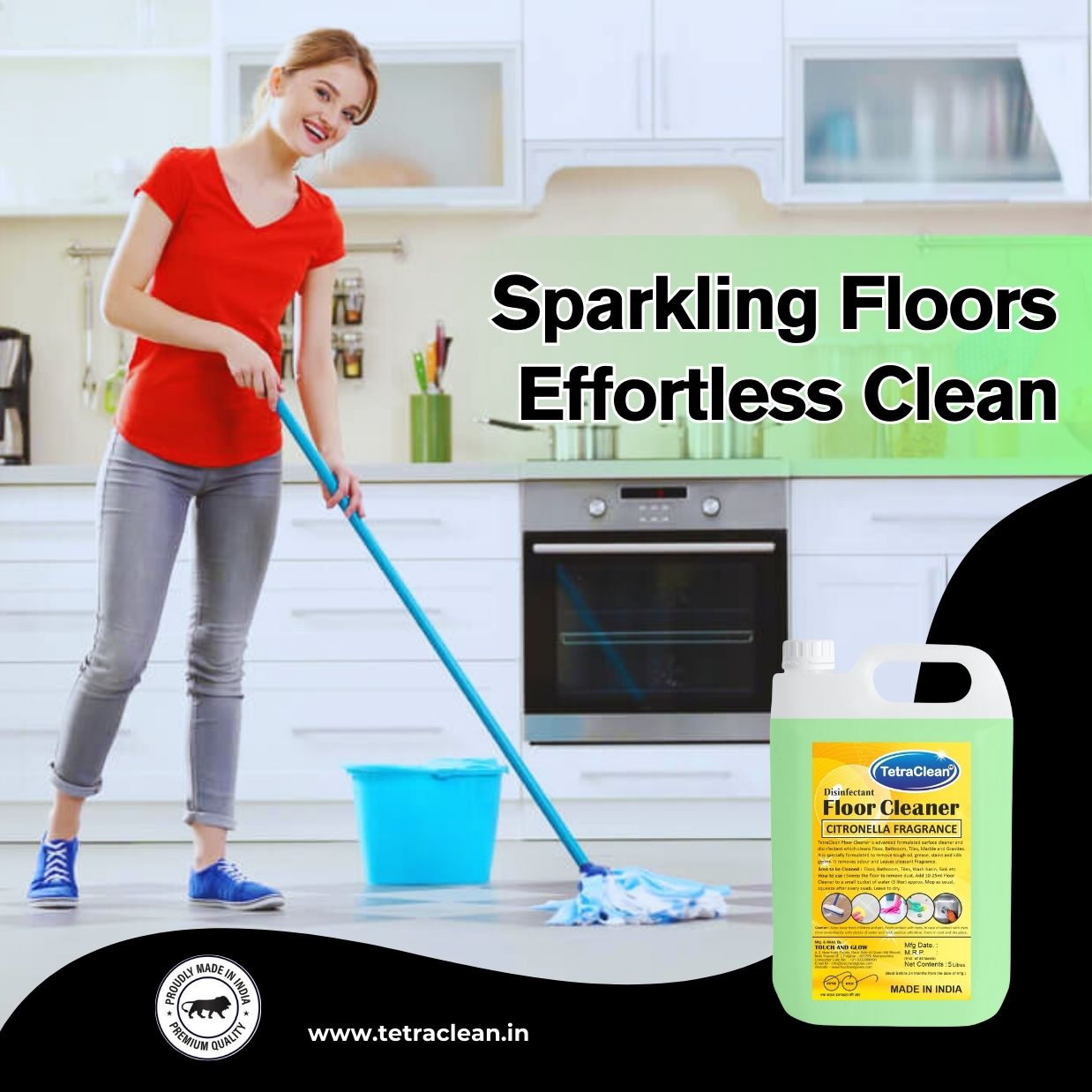 TetraClean Citronella Disinfectant Floor Cleaner – Deep Clean, Odour Control & Insect-Repelling Fresh Fragrance for Home and Commercial Use