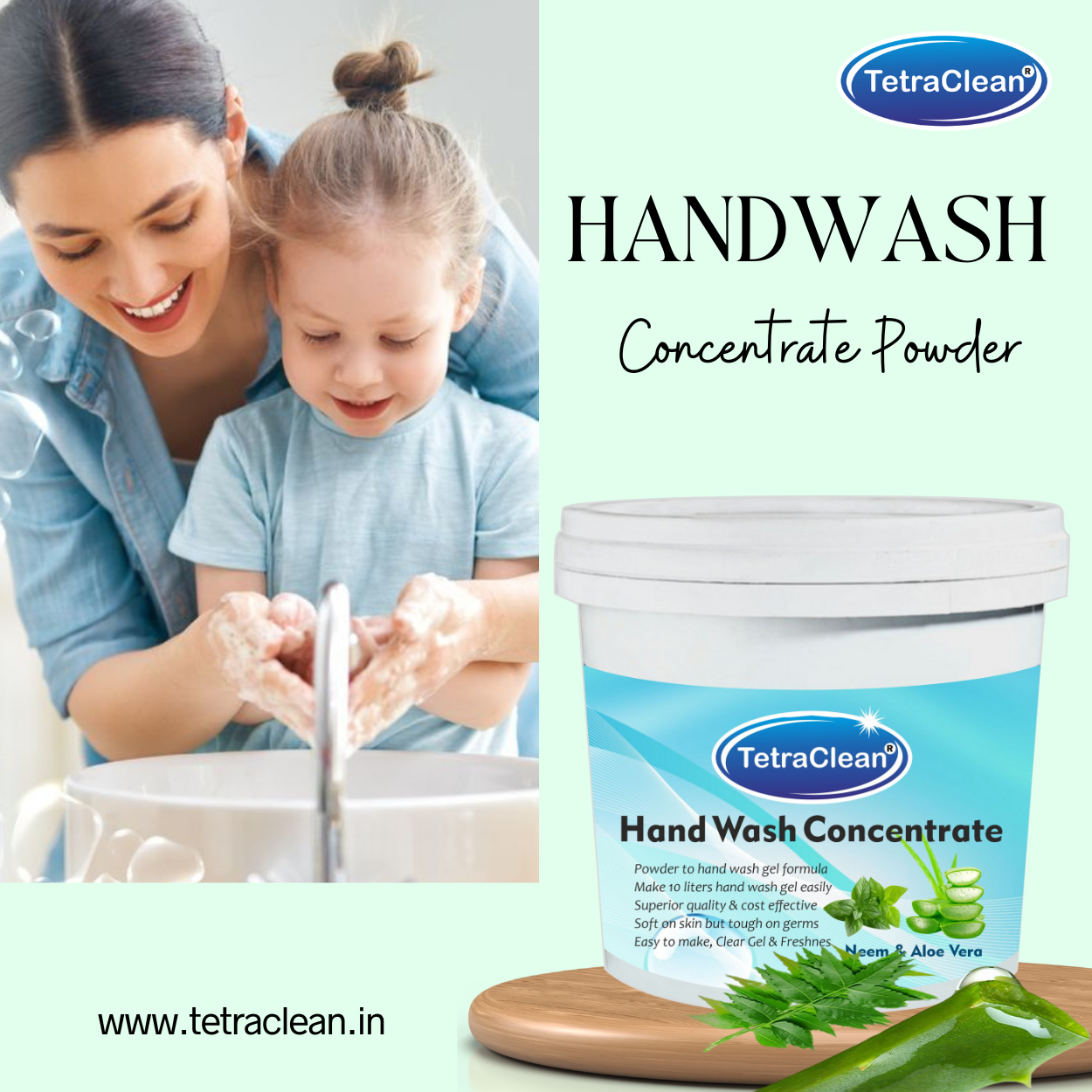 TetraClean Neem & Aloe Vera Hand Wash Concentrate Powder – Powder to 10L Clear Gel, Herbal Protection, Gentle Hydration for Sensitive Skin