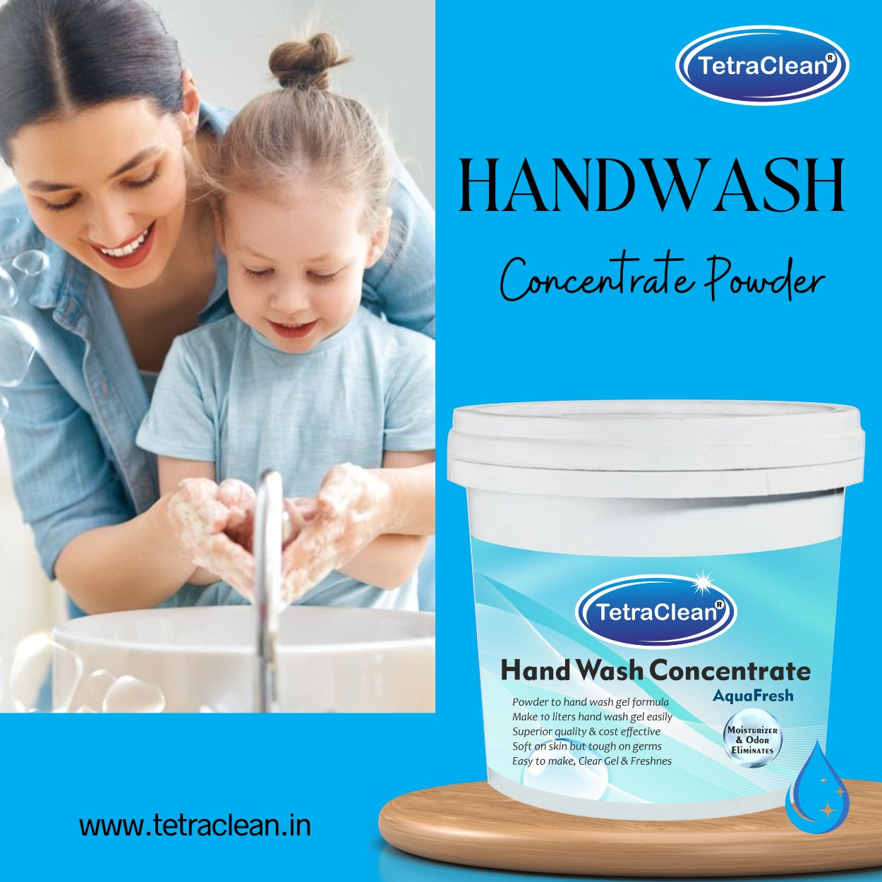 TetraClean Aqua Fresh Hand Wash Concentrate Powder – Powder to Clear Gel, Makes 10 Litres, Soft on Skin & Tough on Germs