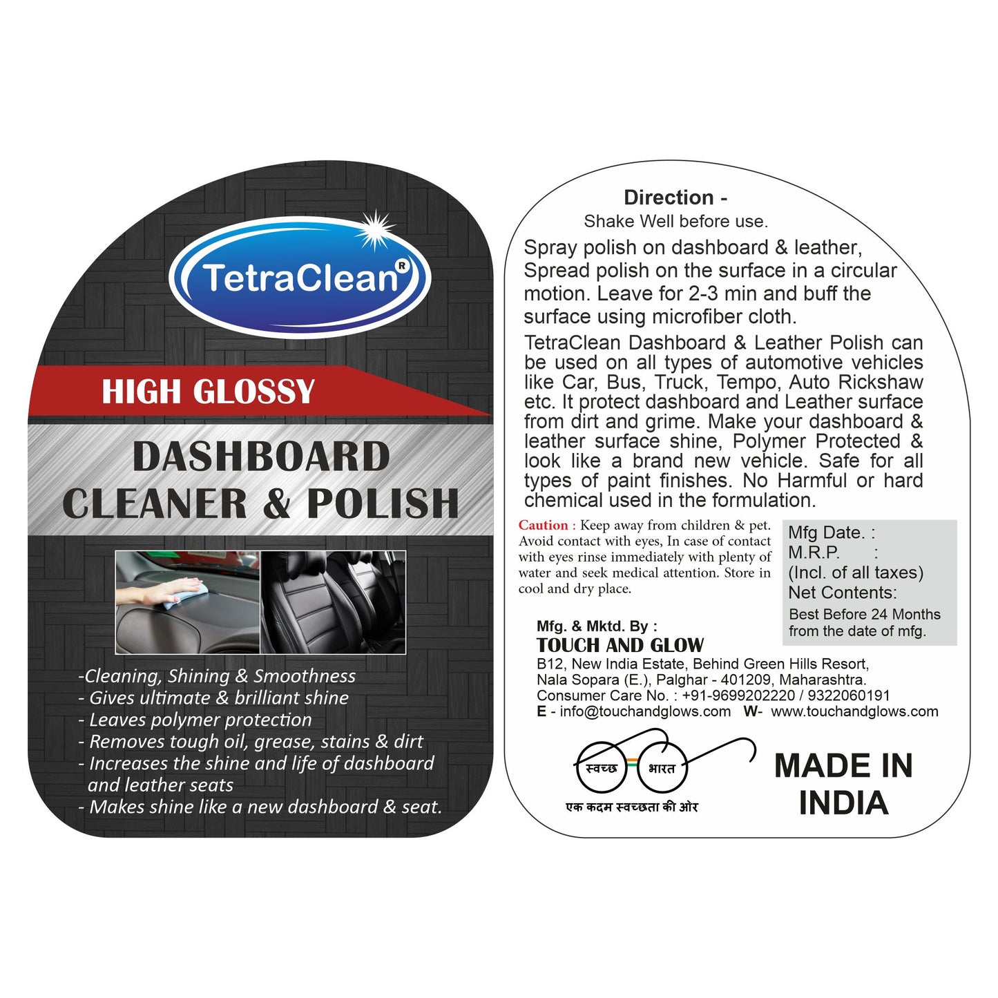 TetraClean High Gloss Dashboard & Leather Polish – Instant Shine & Protection for Car Interiors 500ml