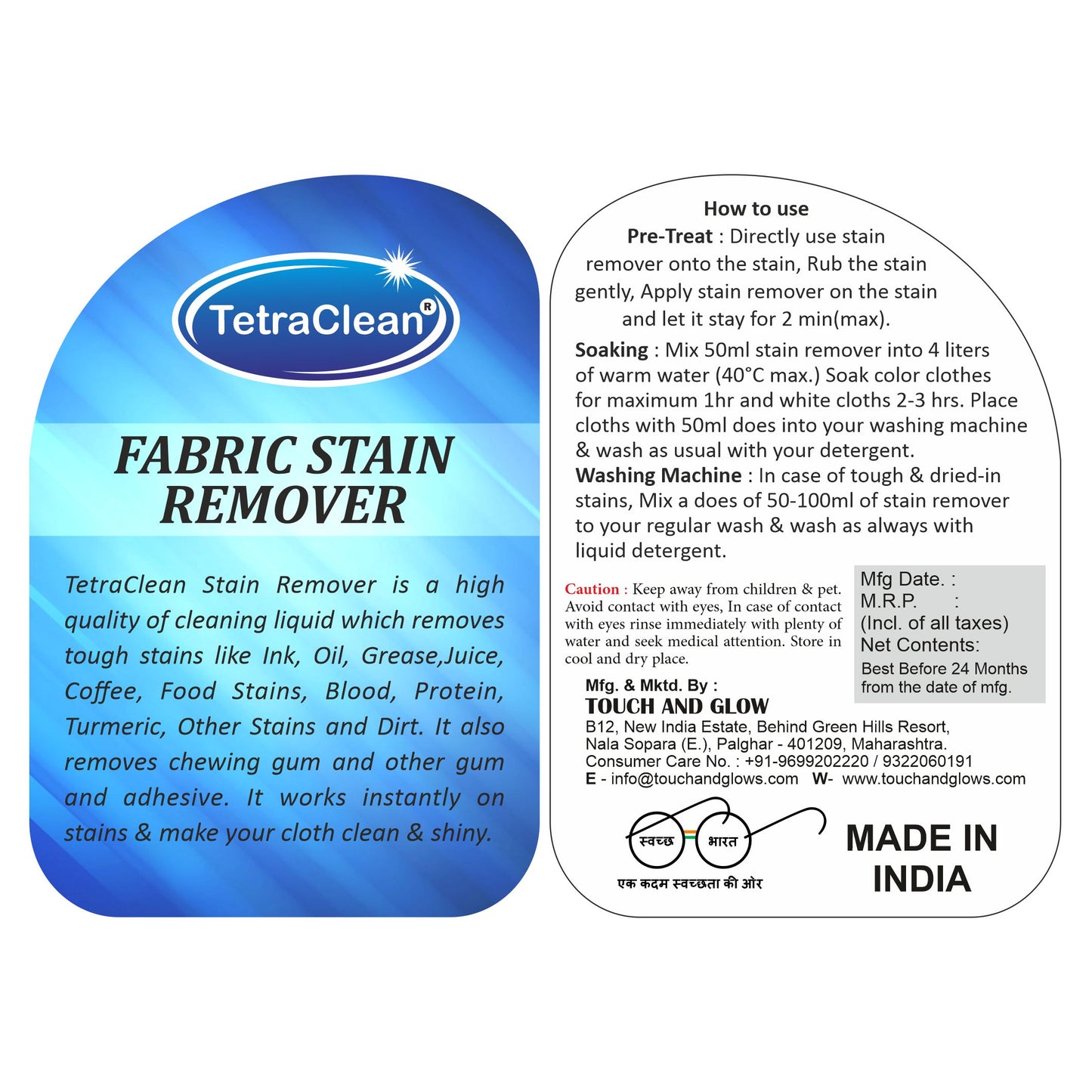 TetraClean Instant Fabric Stain Remover – Powerful Multi-Stain Cleaning Spray 500ml