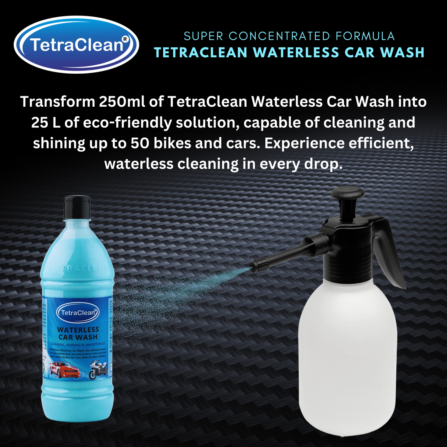 TetraClean Waterless Car Wash – Instant Shine & Smooth Finish, No Water Needed 1,Ltr