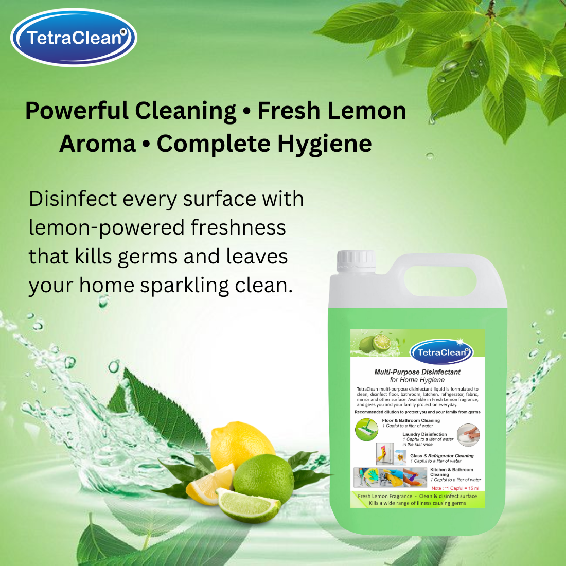 TetraClean Multi‑Purpose Disinfectant – Fresh Lemon 5Ltr