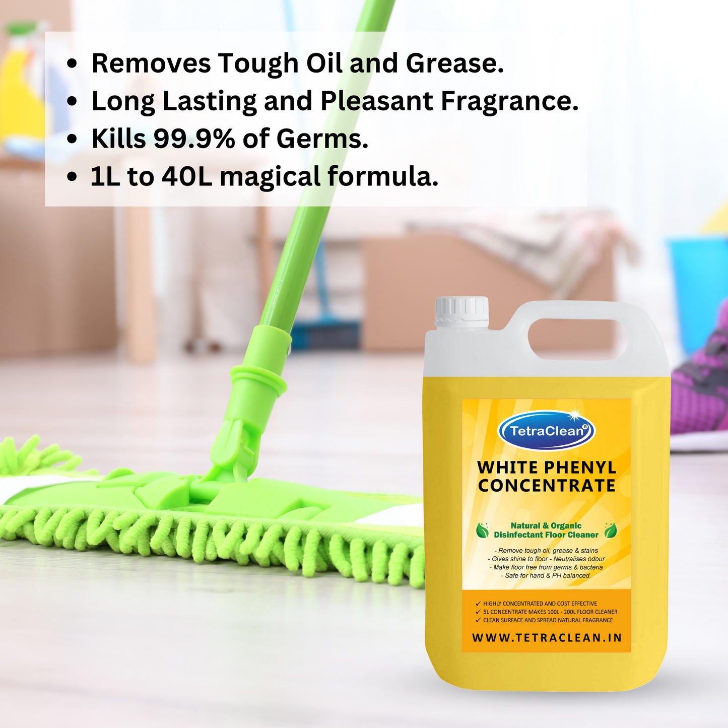 TetraClean White Phenyl Concentrate – Lemon Fresh I Makes Up to 200 Liters Disinfectant Floor Cleaner