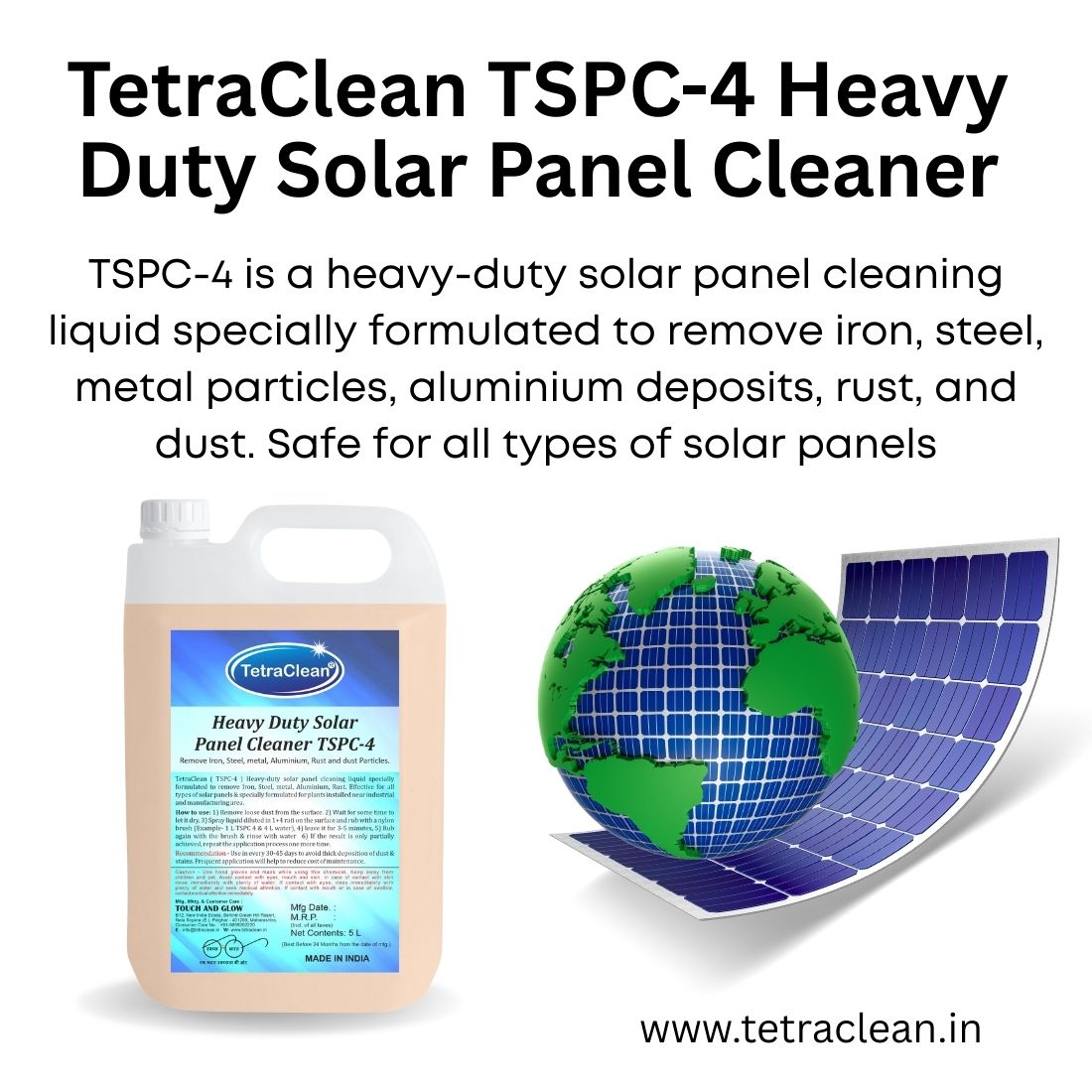 TetraClean TSPC‑4 Heavy Duty Solar Panel Cleaner – Rust & Metal Deposit Remover