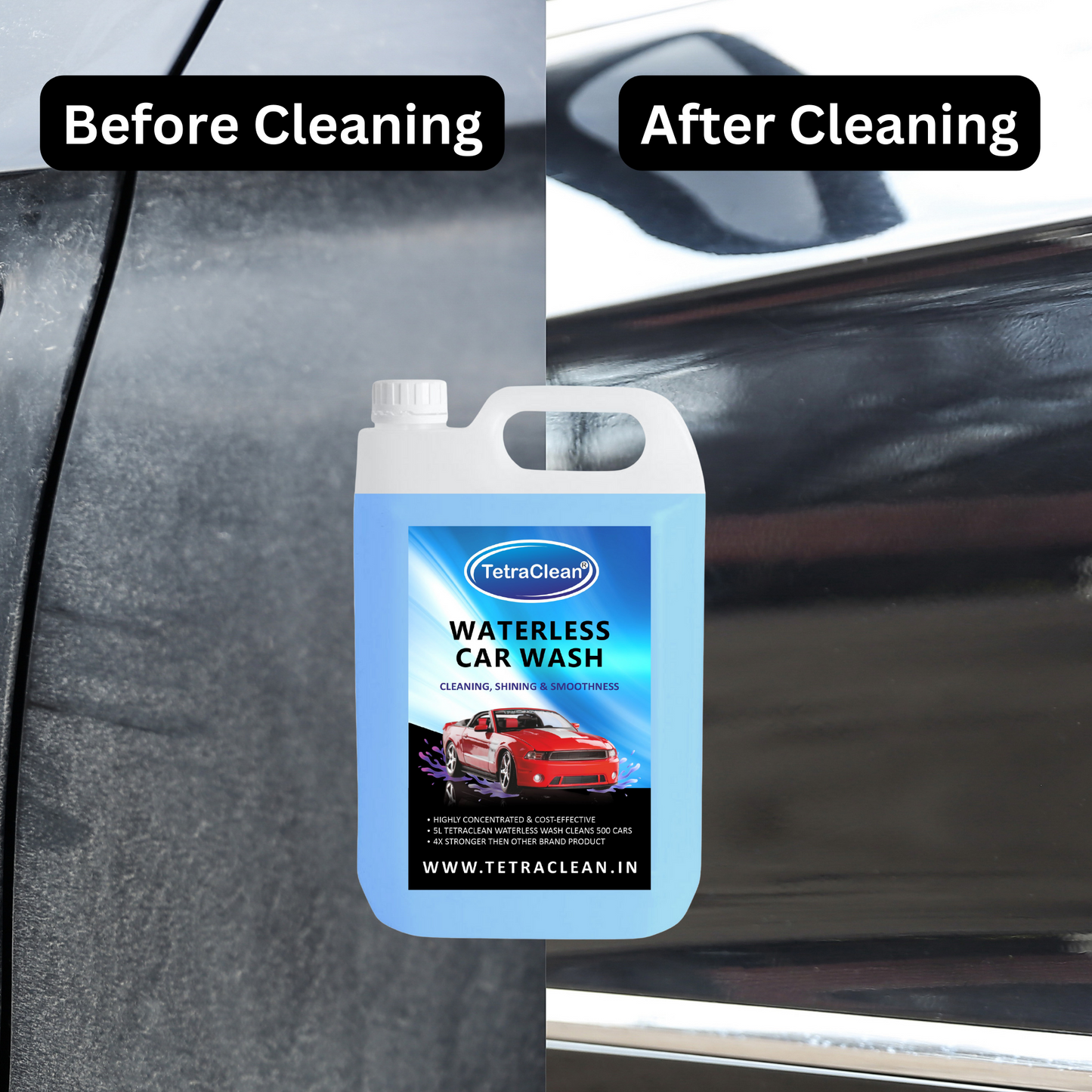 TetraClean Waterless Car Wash – High Gloss Shine & Smooth Finish Concentrate Liquid 5,Ltr