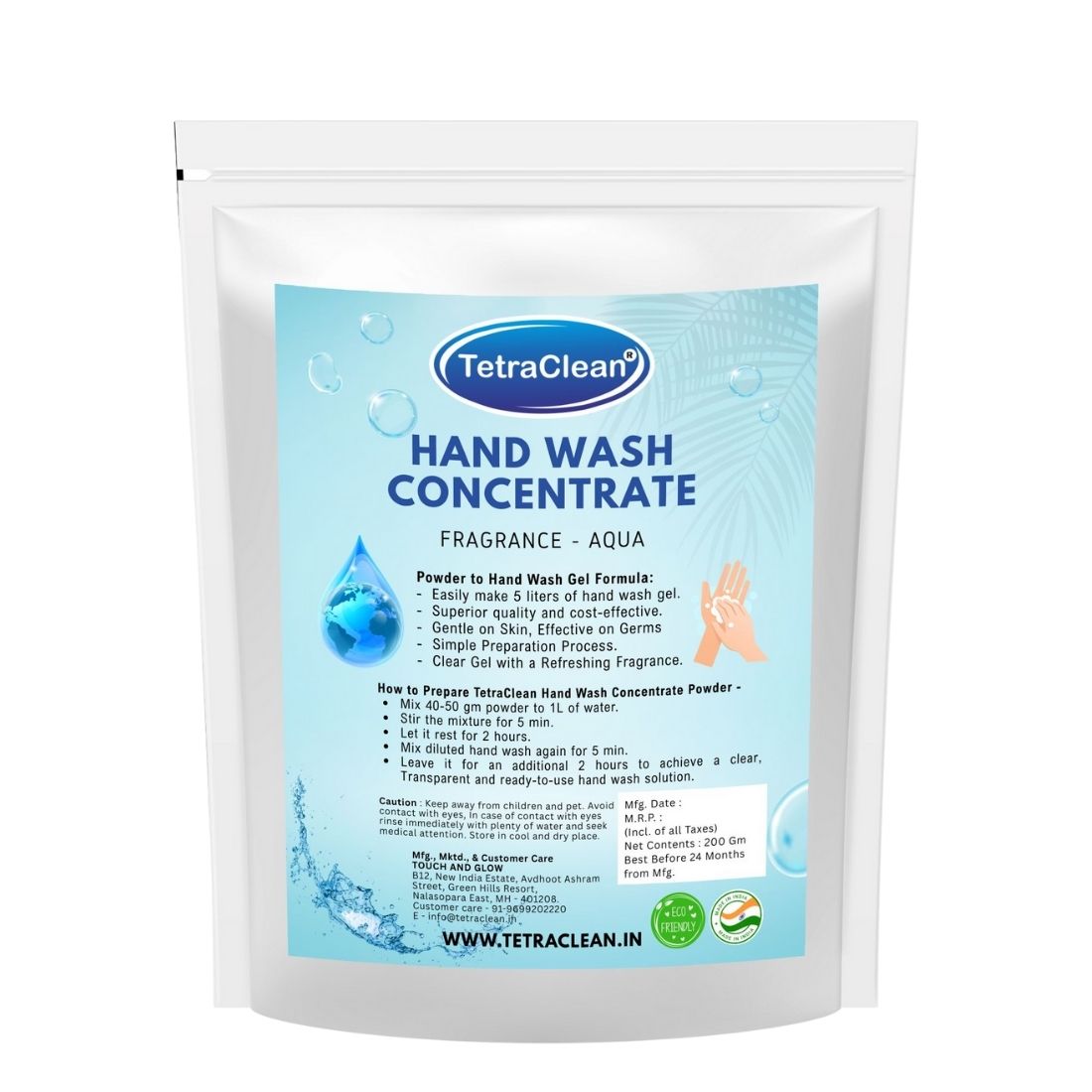 TetraClean Aqua Fresh Hand Wash Concentrate Powder – Powder to Clear Gel, Makes 10 Litres, Soft on Skin & Tough on Germs