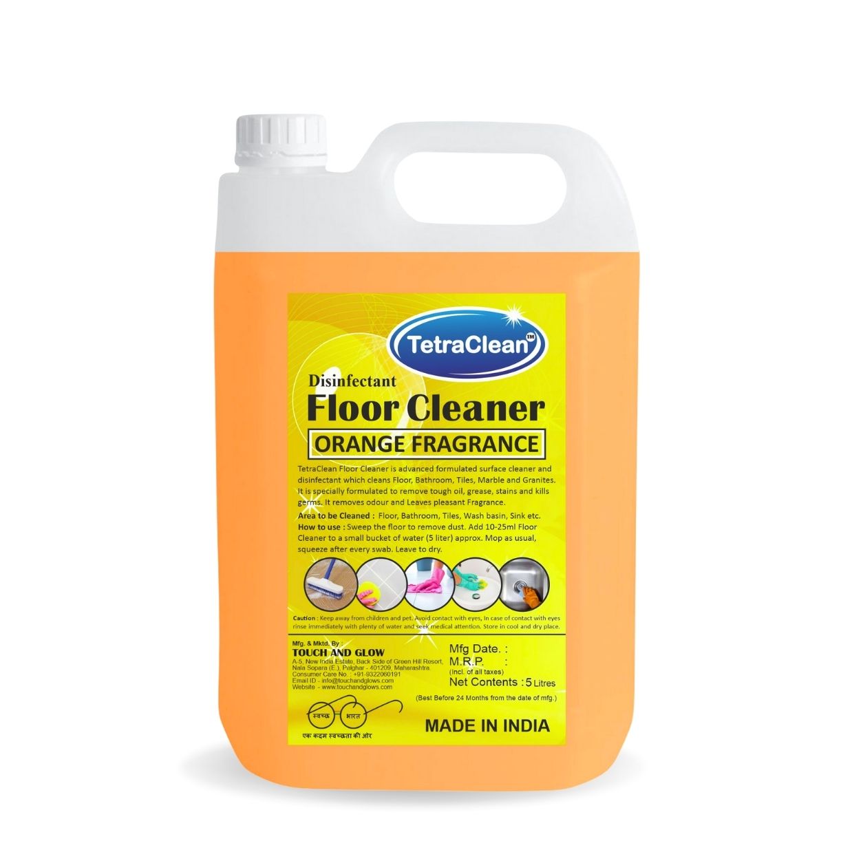 TetraClean Orange Disinfectant Floor Cleaner – Powerful Degreasing, 99.9% Germ Protection & Bright Citrus Freshness