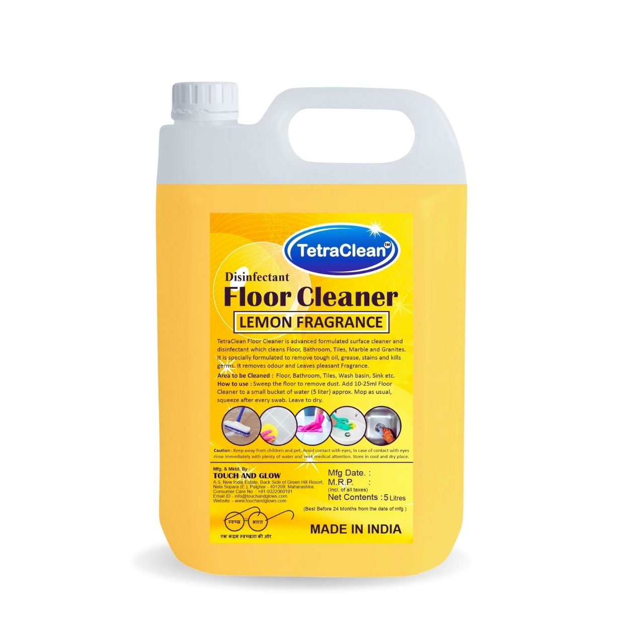 TetraClean Lemon Disinfectant Floor Cleaner – Powerful Degreasing Action, 99.9% Germ Protection & Fresh Citrus Shine