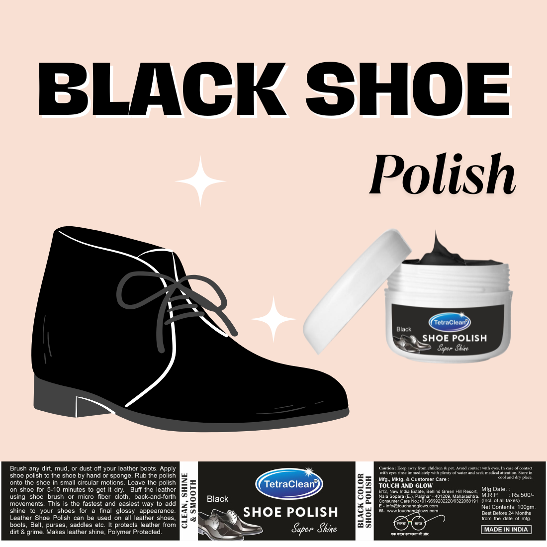 TetraClean Black Shoe Polish I Shoe Polish Cream I Shoe Wax Polish 100g