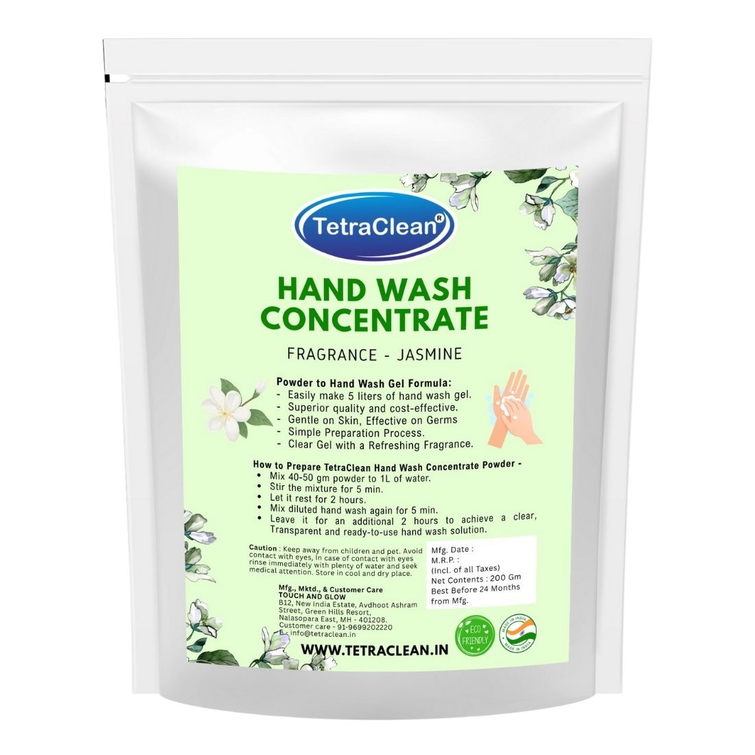 TetraClean White Jasmine Hand Wash Concentrate Powder – Powder to 10L Clear Gel, Floral Freshness, Gentle on Hands & Tough on Germs