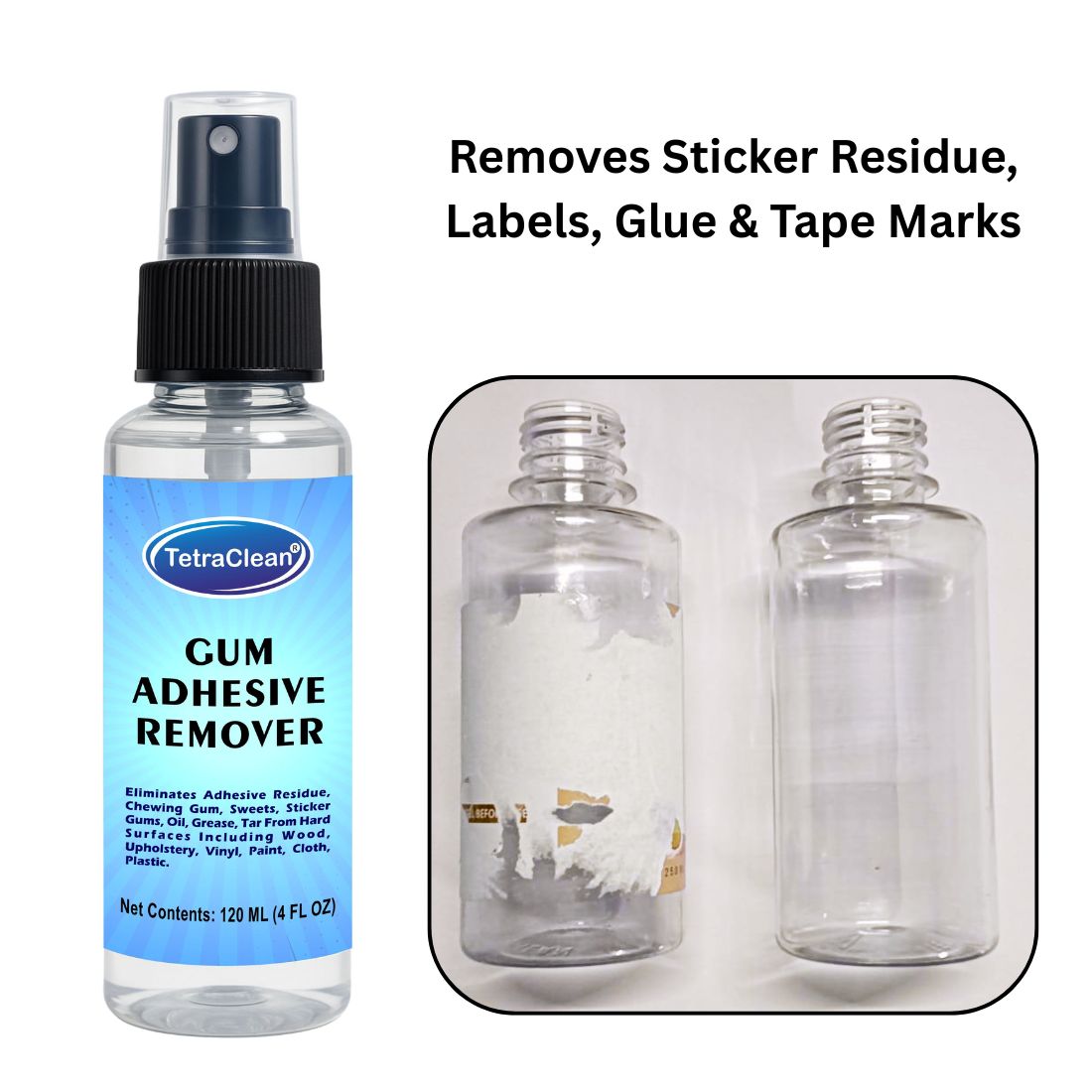TetraClean Gum & Adhesive Remover – Fast Action Sticker, Glue & Residue Cleaner (120ml)
