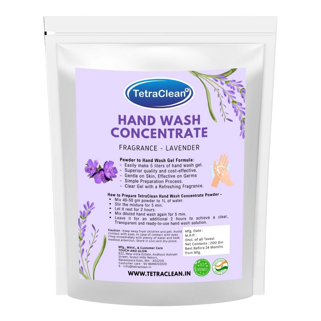 TetraClean Lavender Hand Wash Concentrate Powder – Powder to 10L Clear Gel, Calm Lavender Aroma, Soft on Skin & Tough on Germs