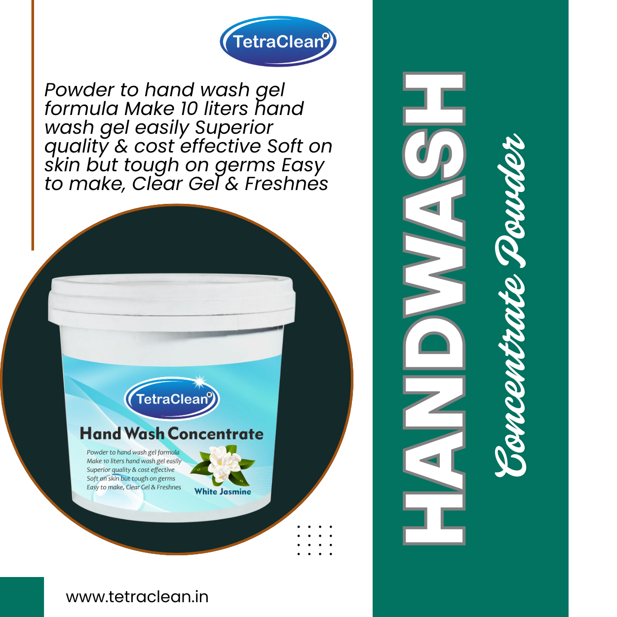 TetraClean White Jasmine Hand Wash Concentrate Powder – Powder to 10L Clear Gel, Floral Freshness, Gentle on Hands & Tough on Germs