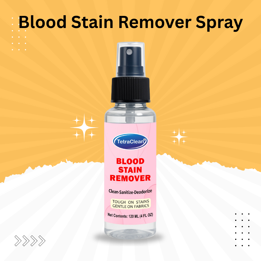 TetraClean Blood Stain Remover – Fast-Acting Fabric Safe Stain Eliminator (120ml)