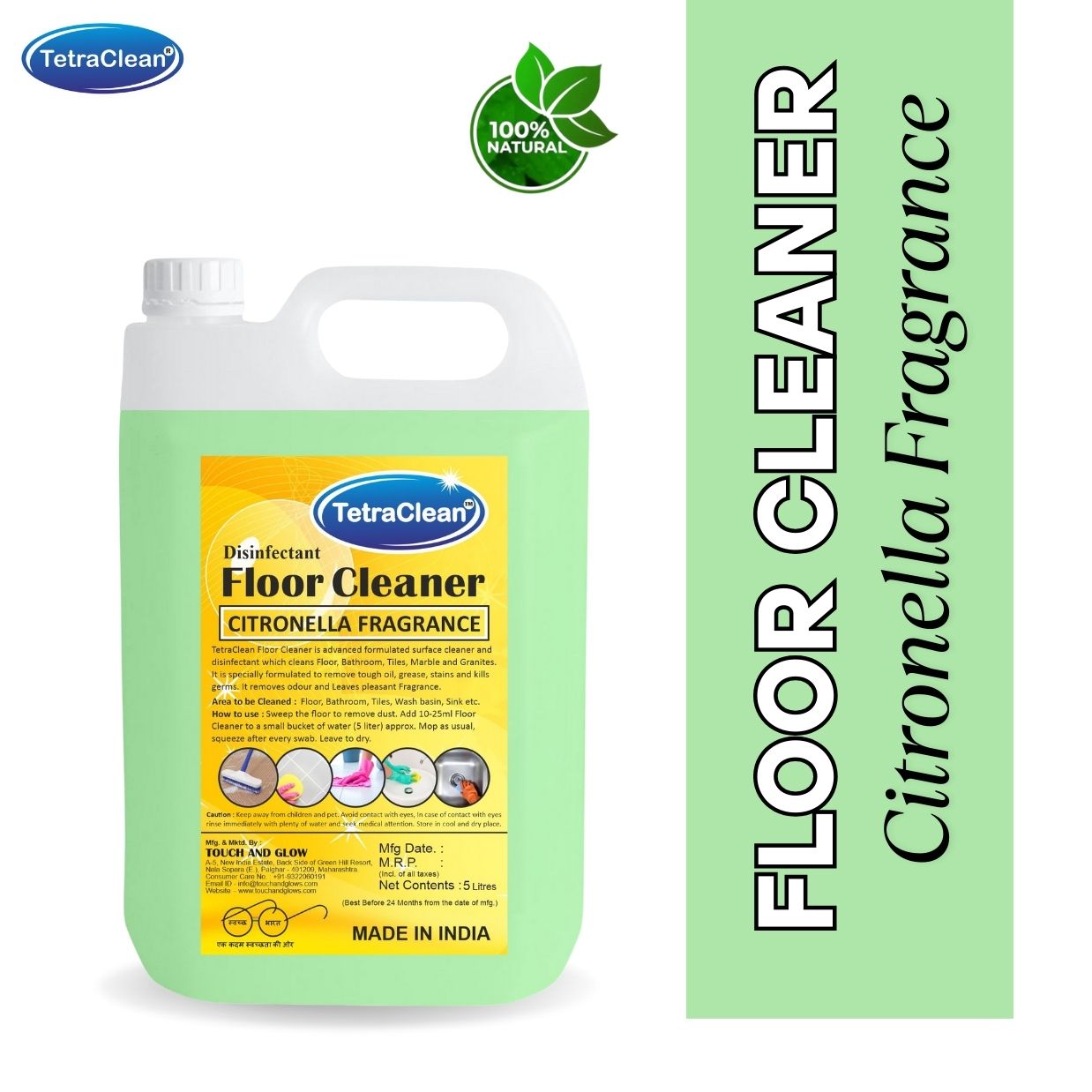 TetraClean Citronella Disinfectant Floor Cleaner – Deep Clean, Odour Control & Insect-Repelling Fresh Fragrance for Home and Commercial Use