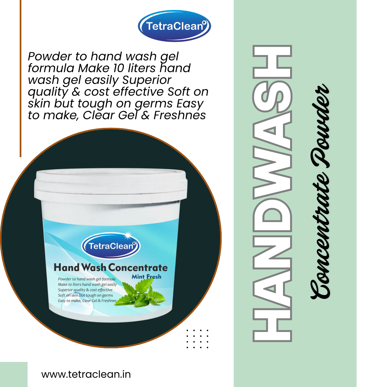 TetraClean Mint Fresh Hand Wash Concentrate Powder – Powder to Clear Gel, Makes 10 Litres, Cooling Mint Hygiene for the Whole Family