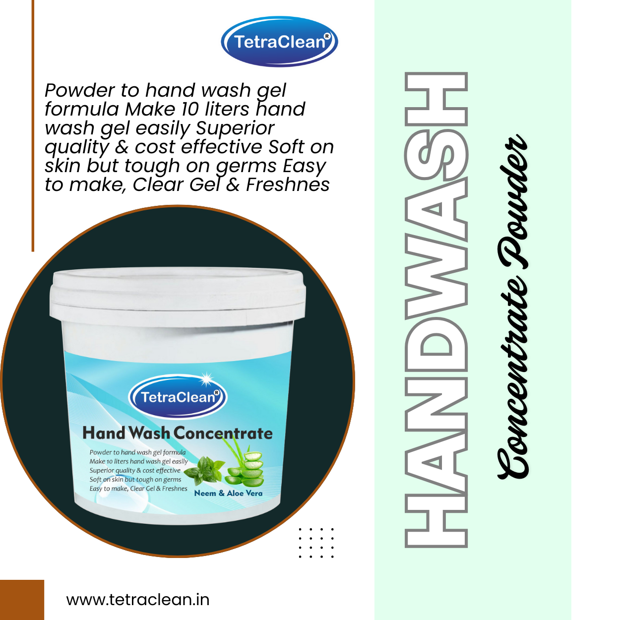 TetraClean Neem & Aloe Vera Hand Wash Concentrate Powder – Powder to 10L Clear Gel, Herbal Protection, Gentle Hydration for Sensitive Skin