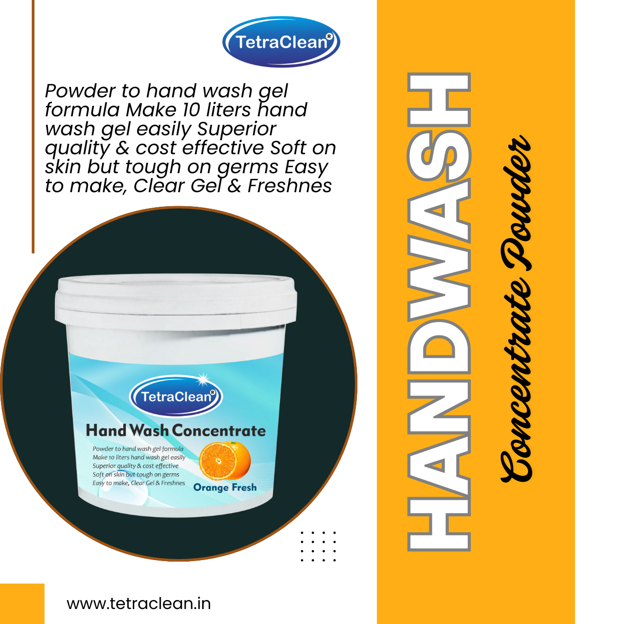 TetraClean Orange Fresh Hand Wash Concentrate Powder – Powder to 10L Clear Gel, Juicy Citrus Aroma, Soft on Skin & Tough on Germs