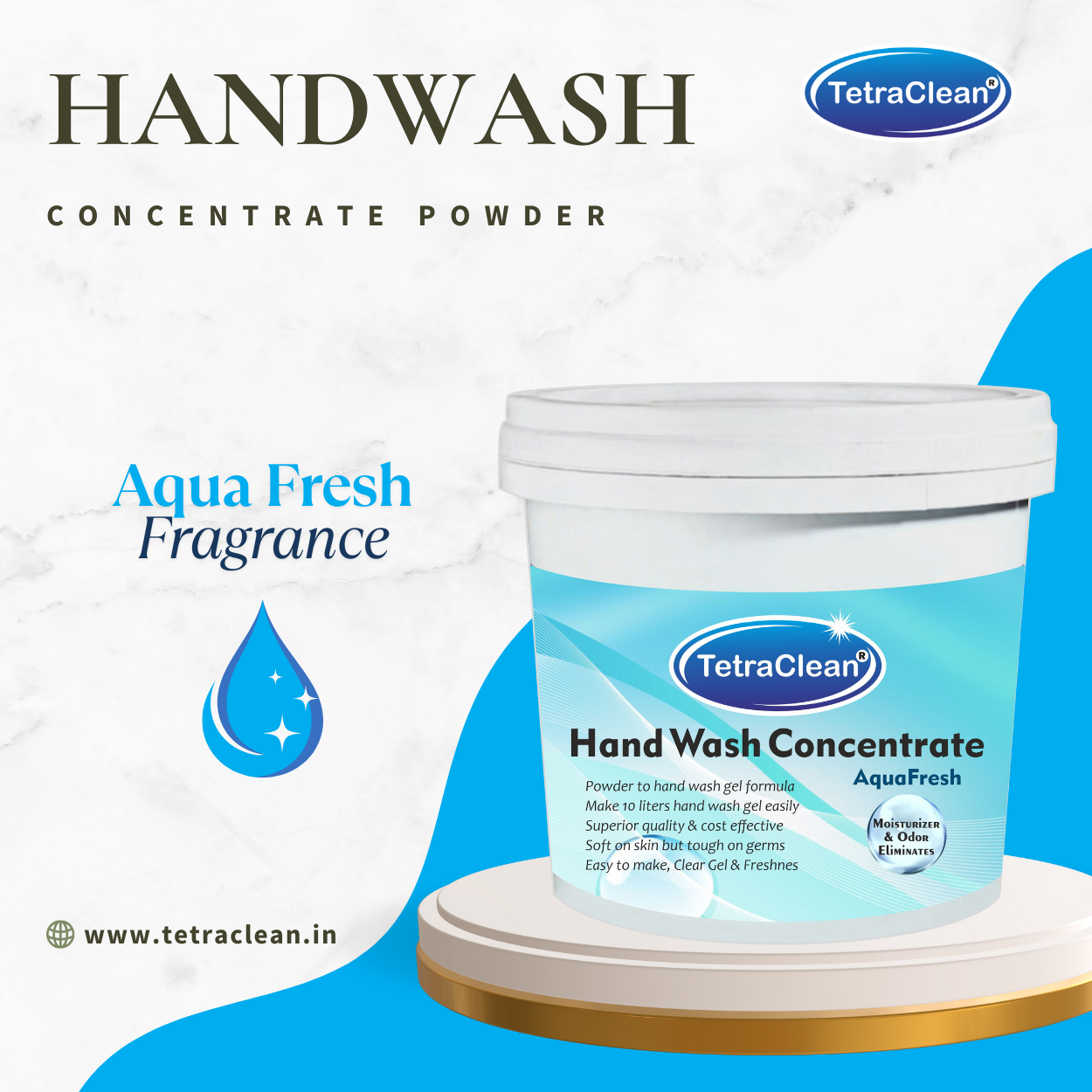TetraClean Aqua Fresh Hand Wash Concentrate Powder – Powder to Clear Gel, Makes 10 Litres, Soft on Skin & Tough on Germs
