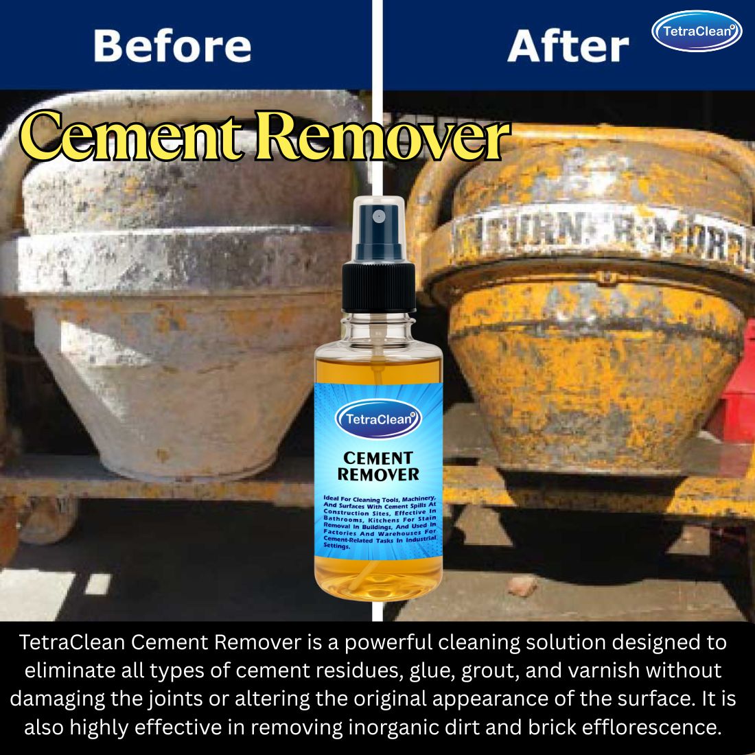 TetraClean Cement Remover Spray – Industrial-Strength Cleaner for Tools, Tiles & Machinery 250ml