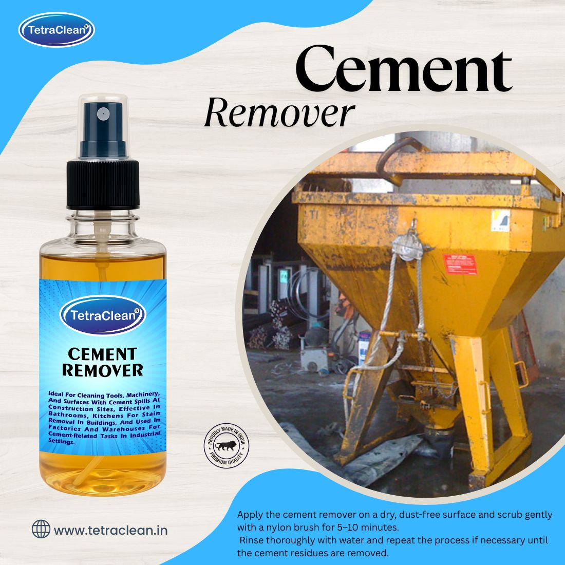 TetraClean Cement Remover Spray – Industrial-Strength Cleaner for Tools, Tiles & Machinery 250ml