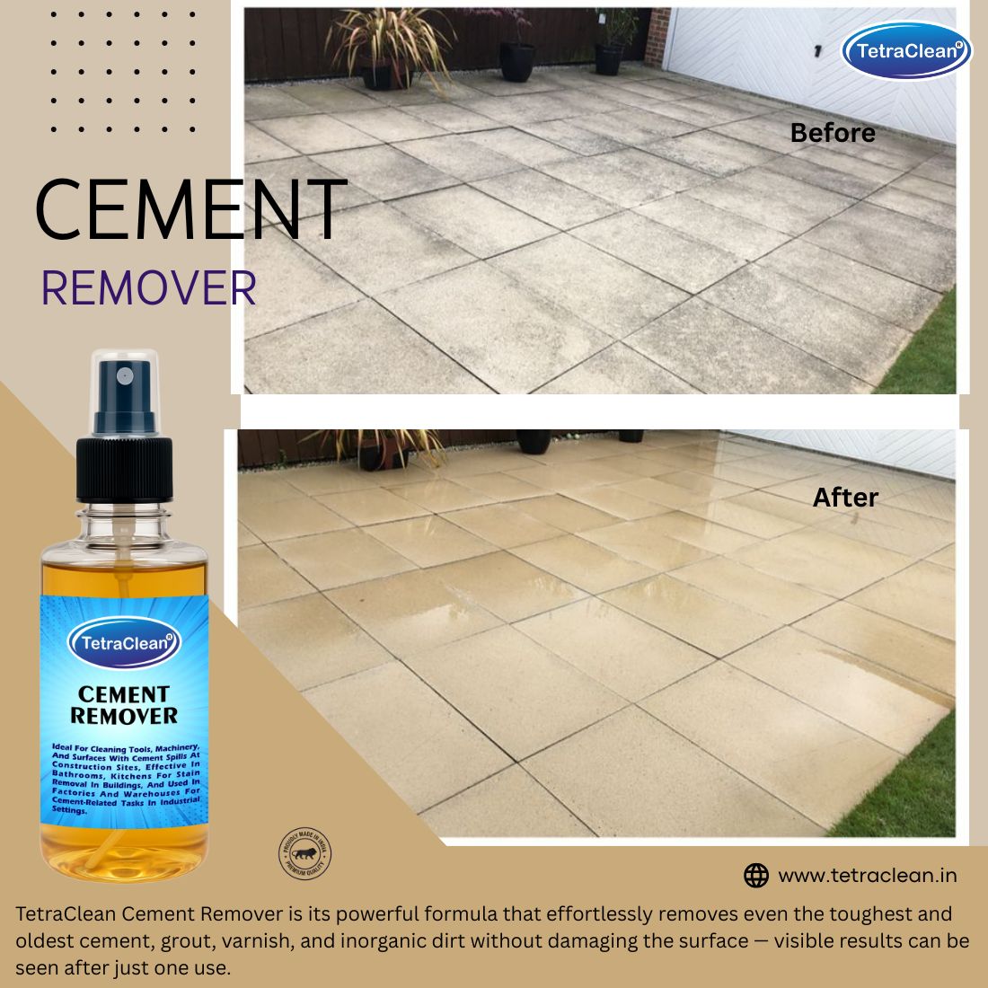 TetraClean Cement Remover Spray – Industrial-Strength Cleaner for Tools, Tiles & Machinery 250ml