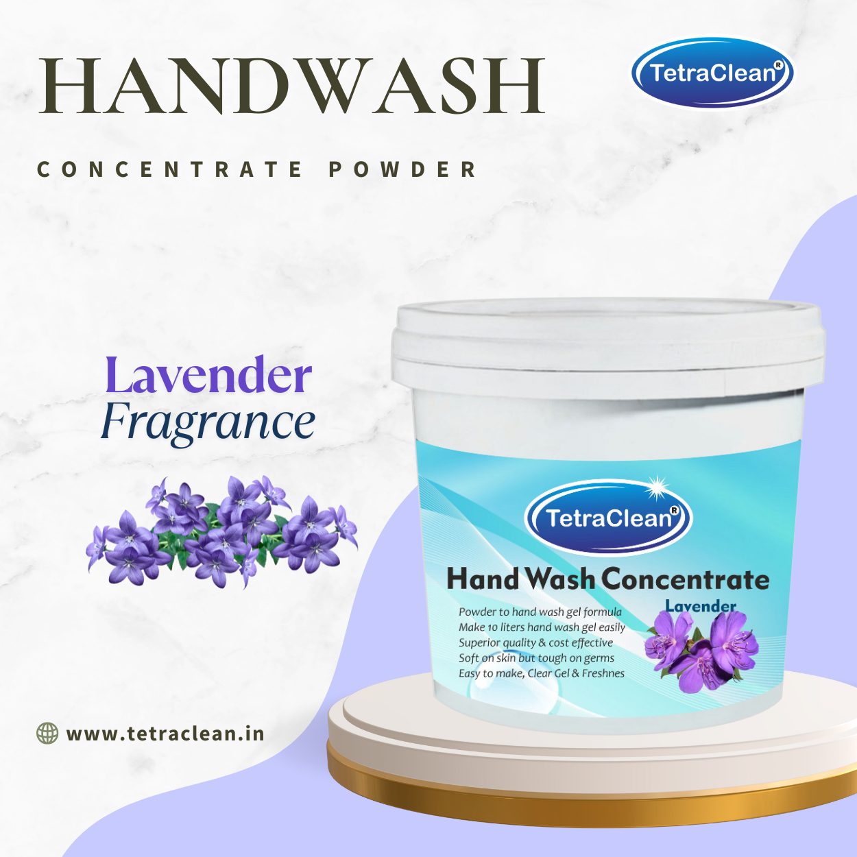 TetraClean Lavender Hand Wash Concentrate Powder – Powder to 10L Clear Gel, Calm Lavender Aroma, Soft on Skin & Tough on Germs