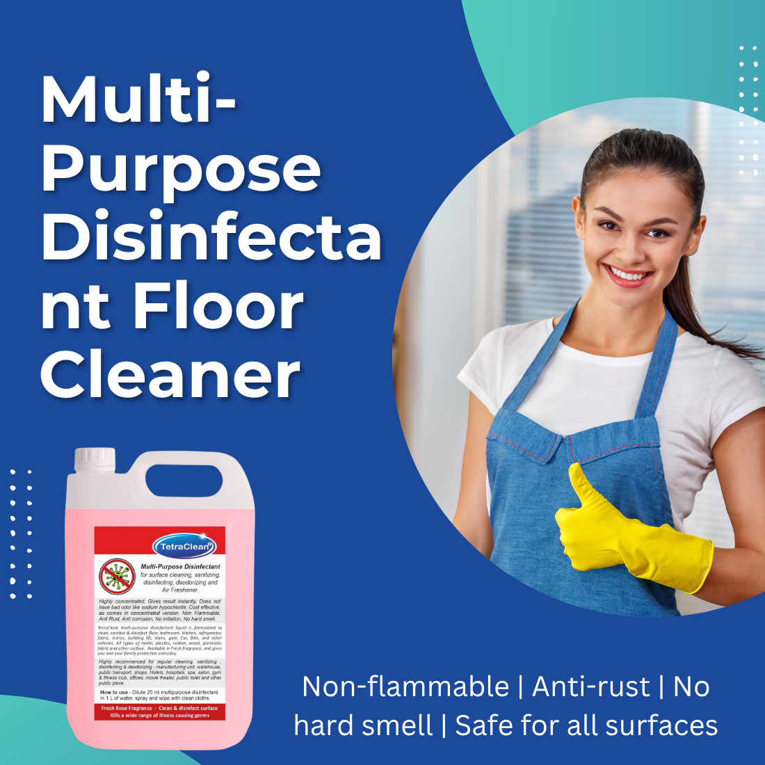 TetraClean Multi‑Purpose Disinfectant – Fresh Rose Fragrance 5Ltr