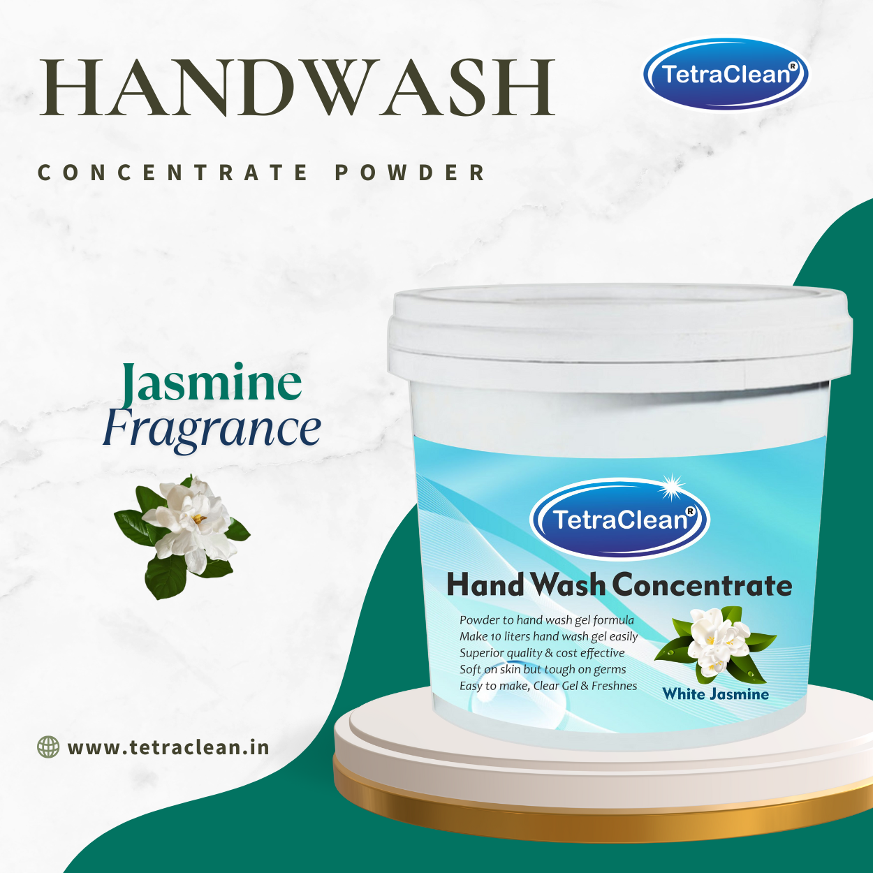 TetraClean White Jasmine Hand Wash Concentrate Powder – Powder to 10L Clear Gel, Floral Freshness, Gentle on Hands & Tough on Germs