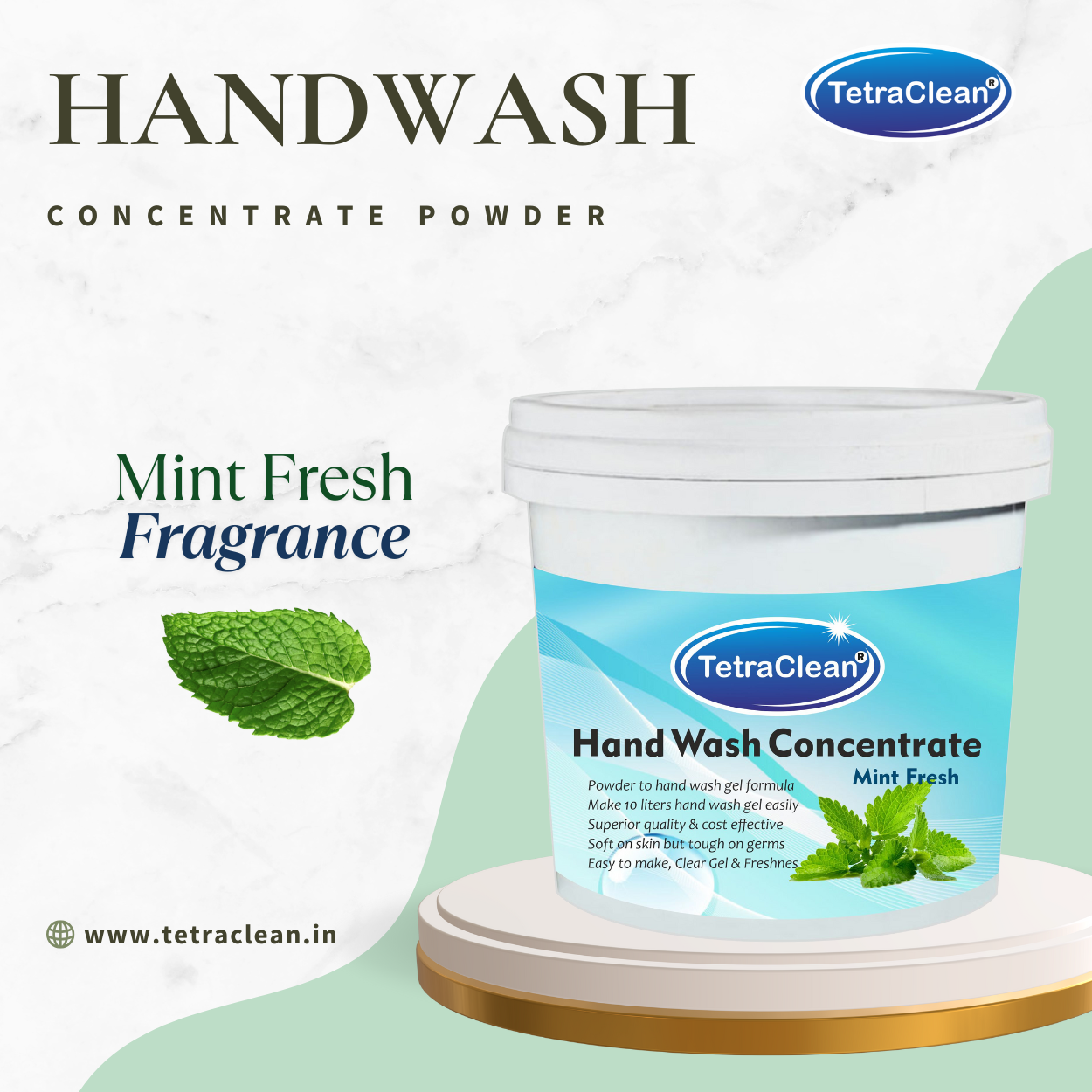 TetraClean Mint Fresh Hand Wash Concentrate Powder – Powder to Clear Gel, Makes 10 Litres, Cooling Mint Hygiene for the Whole Family