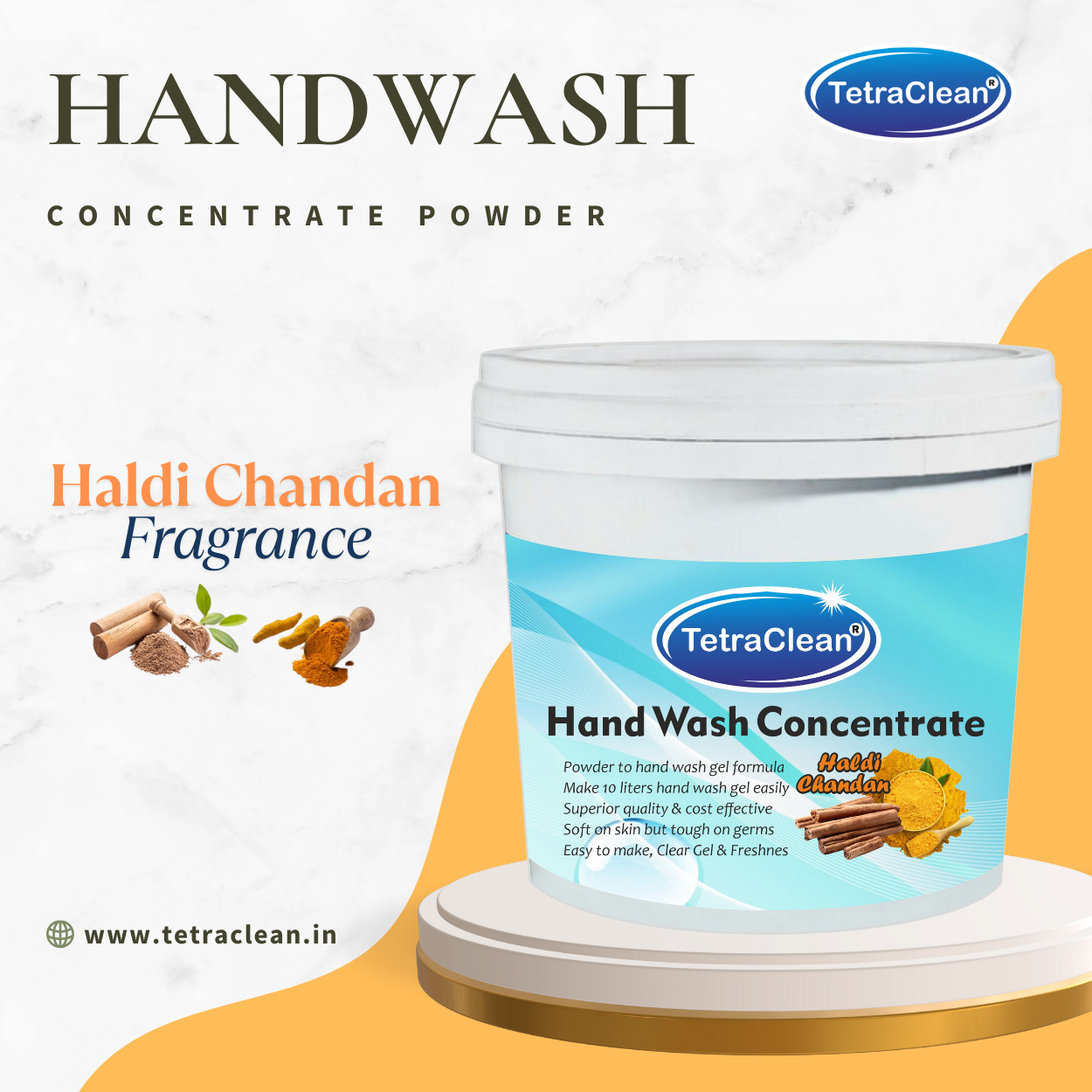 TetraClean Haldi Chandan Hand Wash Concentrate Powder – Herbal Powder to 10L Clear Gel, Ayurvedic Care, Soft on Skin & Tough on Germs