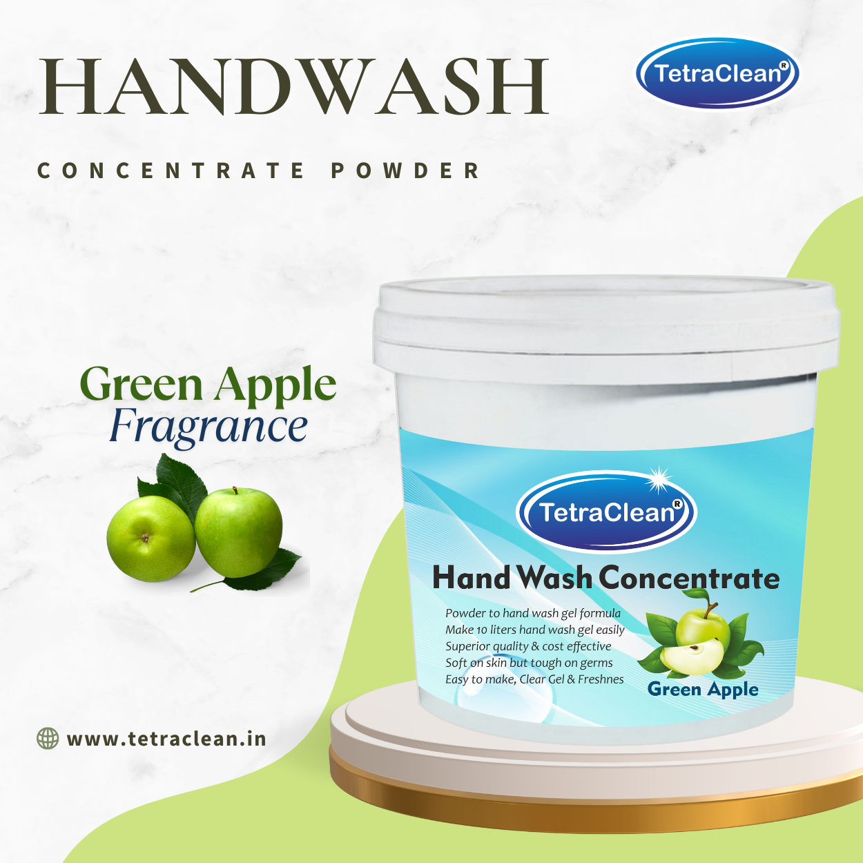 TetraClean Green Apple Hand Wash Concentrate Powder – Powder to 10L Clear Gel, Juicy Fresh Fragrance, Soft on Skin & Tough on Germs