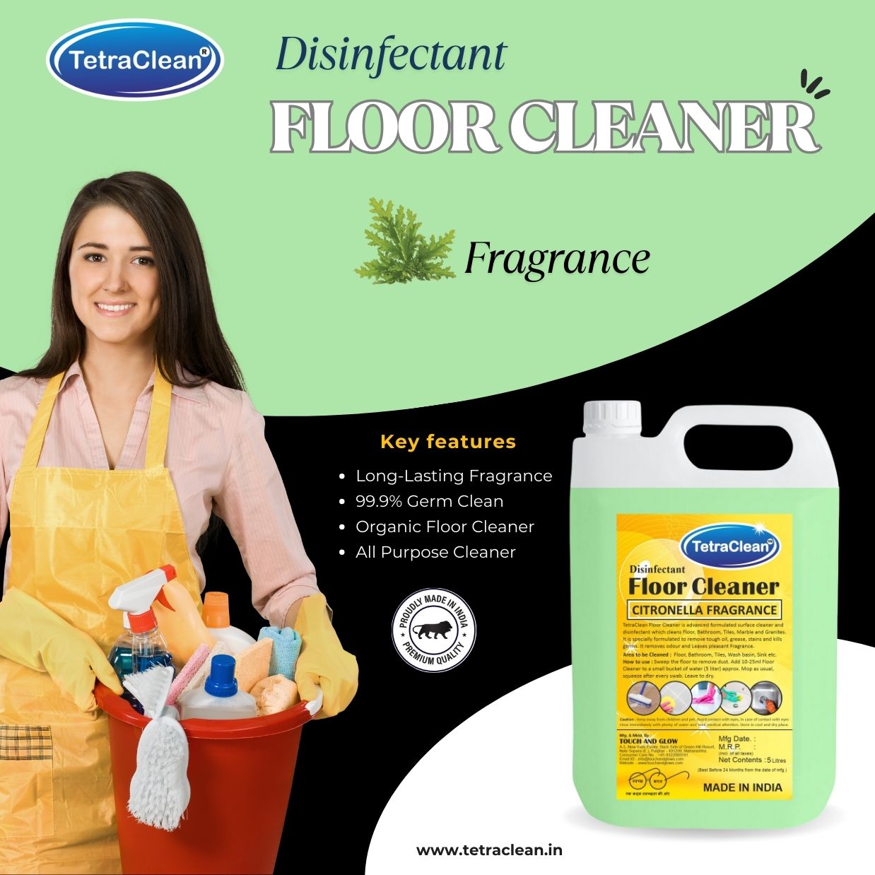 TetraClean Citronella Disinfectant Floor Cleaner – Deep Clean, Odour Control & Insect-Repelling Fresh Fragrance for Home and Commercial Use
