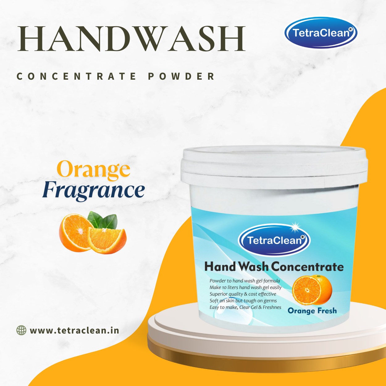 TetraClean Orange Fresh Hand Wash Concentrate Powder – Powder to 10L Clear Gel, Juicy Citrus Aroma, Soft on Skin & Tough on Germs