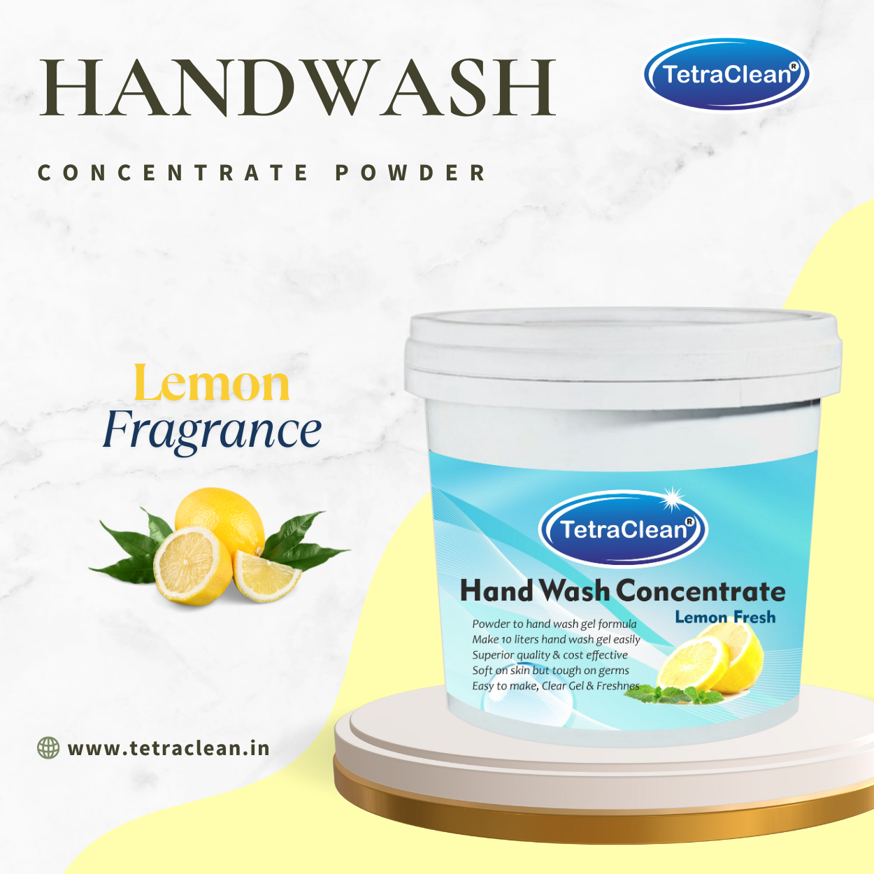 TetraClean Lemon Fresh Hand Wash Concentrate Powder – Powder to 10L Clear Gel, Citrus Freshness, Soft on Skin & Tough on Germs