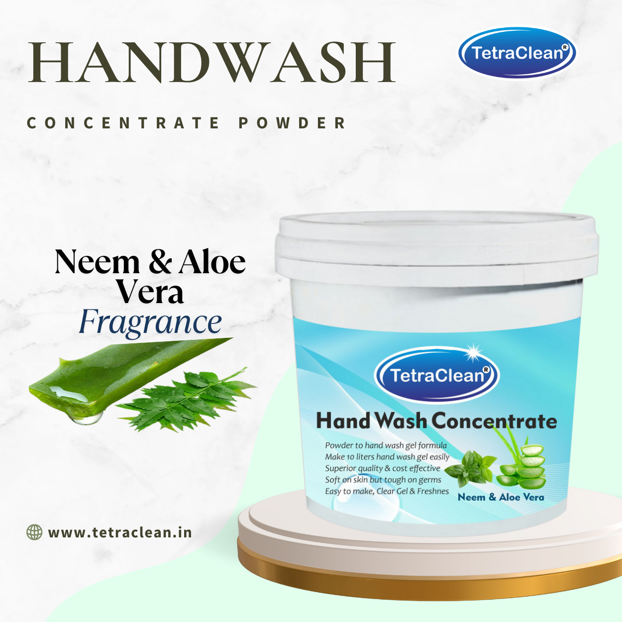 TetraClean Neem & Aloe Vera Hand Wash Concentrate Powder – Powder to 10L Clear Gel, Herbal Protection, Gentle Hydration for Sensitive Skin