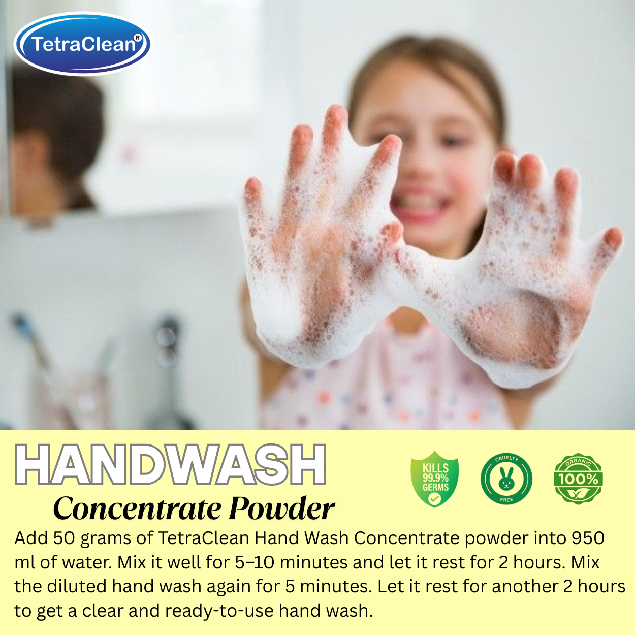 TetraClean Lemon Fresh Hand Wash Concentrate Powder – Powder to 10L Clear Gel, Citrus Freshness, Soft on Skin & Tough on Germs