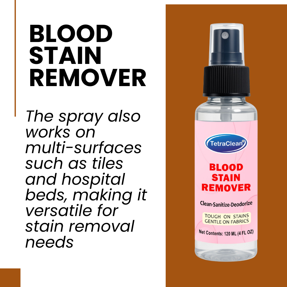 TetraClean Blood Stain Remover – Fast-Acting Fabric Safe Stain Eliminator (120ml)