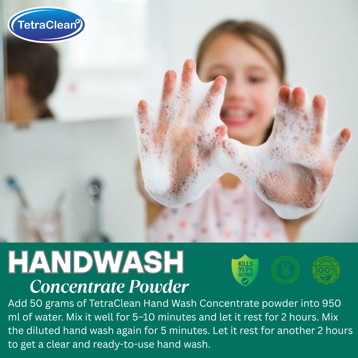 TetraClean White Jasmine Hand Wash Concentrate Powder – Powder to 10L Clear Gel, Floral Freshness, Gentle on Hands & Tough on Germs