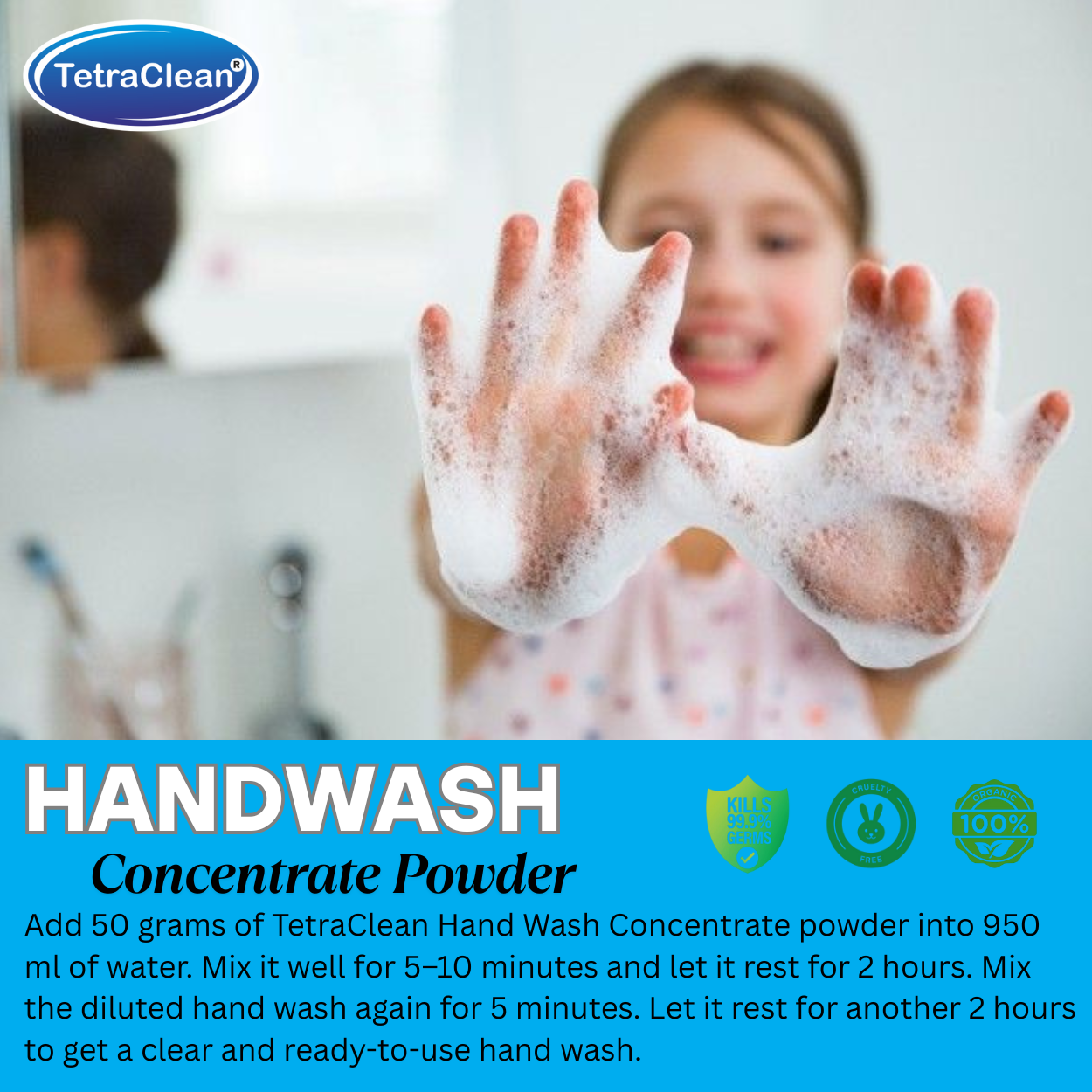 TetraClean Aqua Fresh Hand Wash Concentrate Powder – Powder to Clear Gel, Makes 10 Litres, Soft on Skin & Tough on Germs