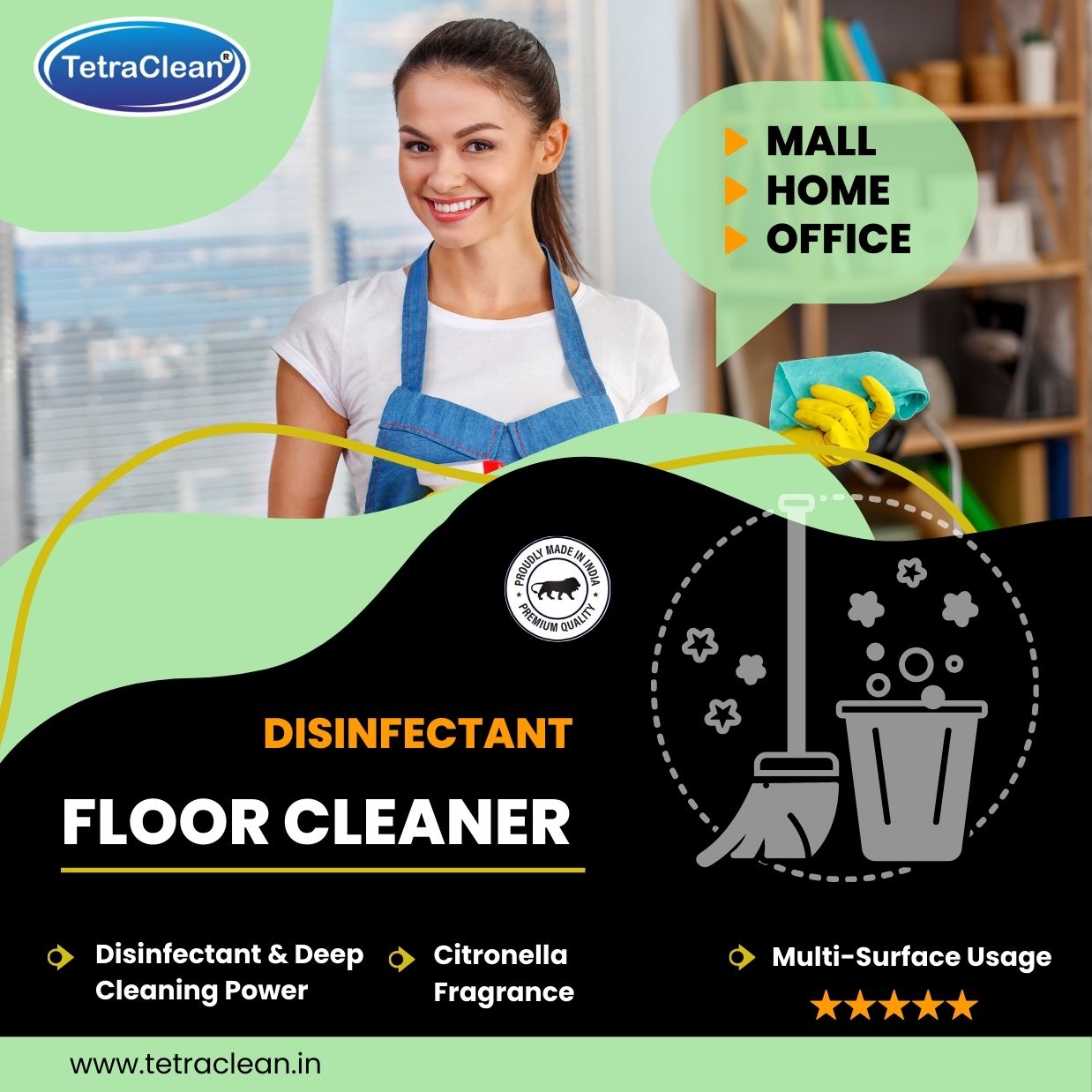 TetraClean Jasmine Disinfectant Floor Cleaner – 99.9% Germ Protection, Long-Lasting Fresh Fragrance for Home, Office & Malls