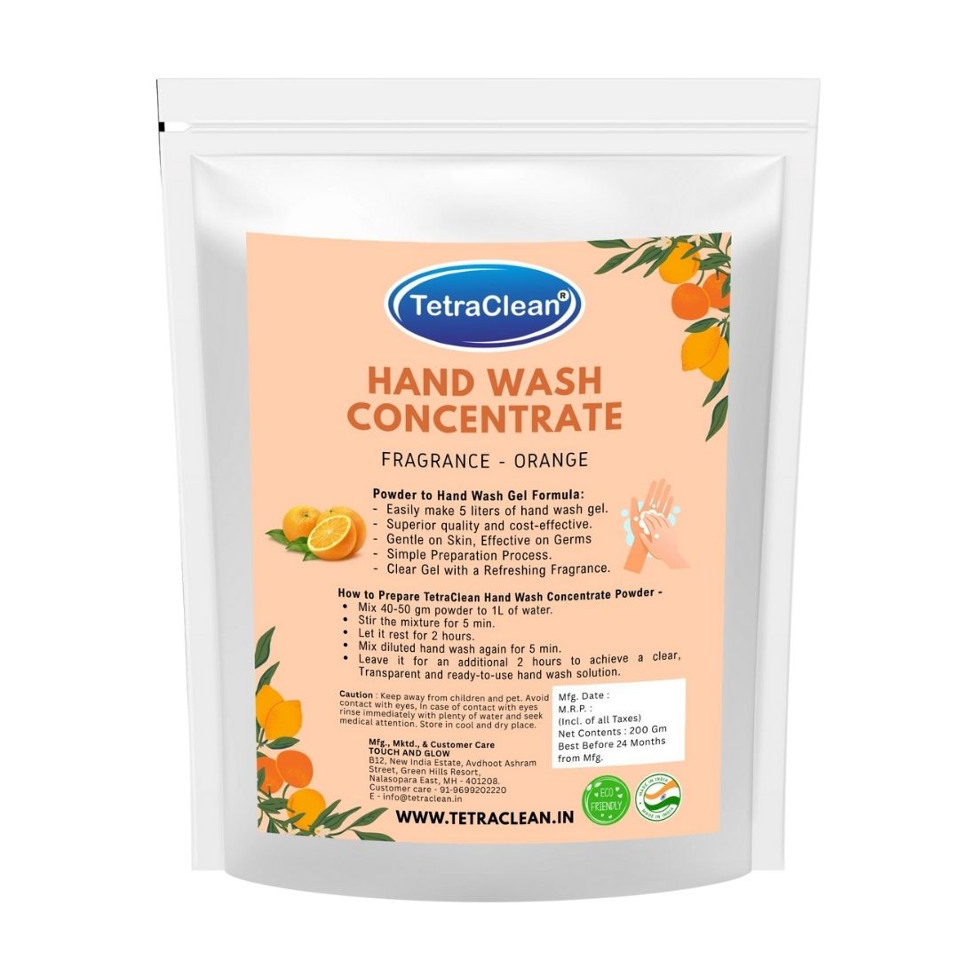 TetraClean Orange Fresh Hand Wash Concentrate Powder – Powder to 10L Clear Gel, Juicy Citrus Aroma, Soft on Skin & Tough on Germs
