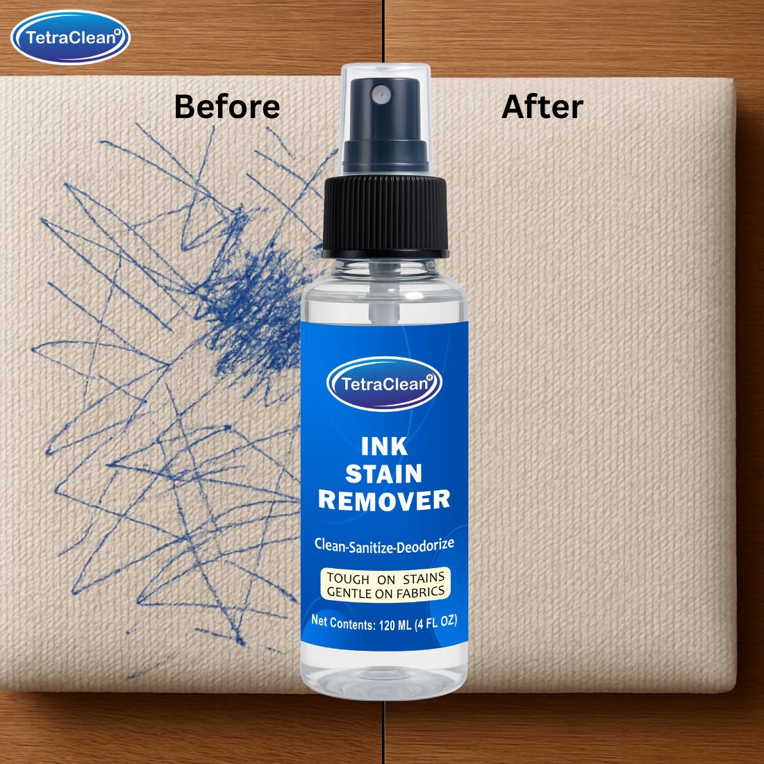 TetraClean Professional Ink Remover Spray – Fabric Stain Remover I Pen Ink Remover, Stain Cleaner Spray, 500ml