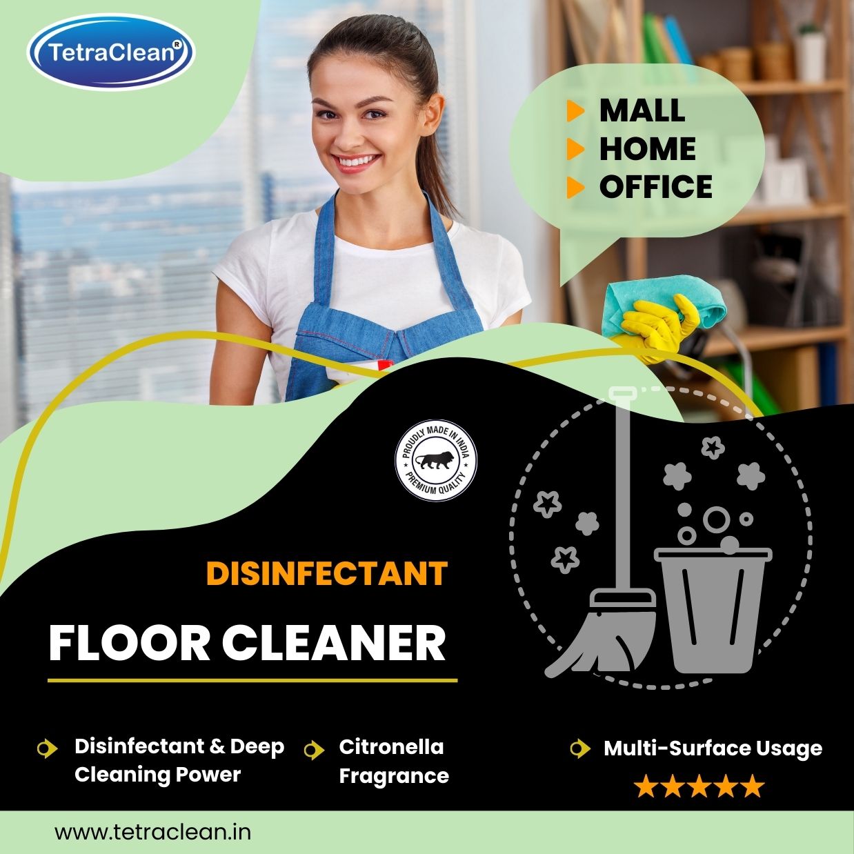 TetraClean Mogra Disinfectant Floor Cleaner – Floral Freshness, 99.9% Germ Protection & Sparkling Shine